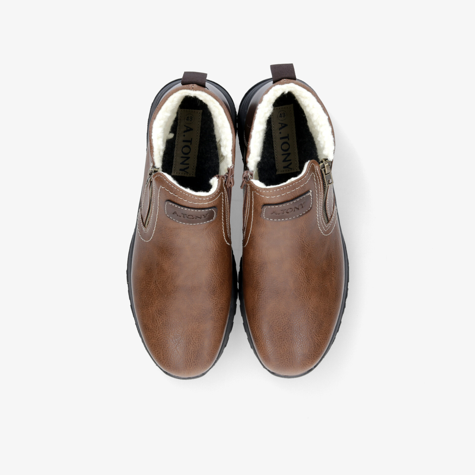Robuste braune Leder Schuhe mit warmem Innenfutter und schnellem Reißverschluss für sicheren Halt