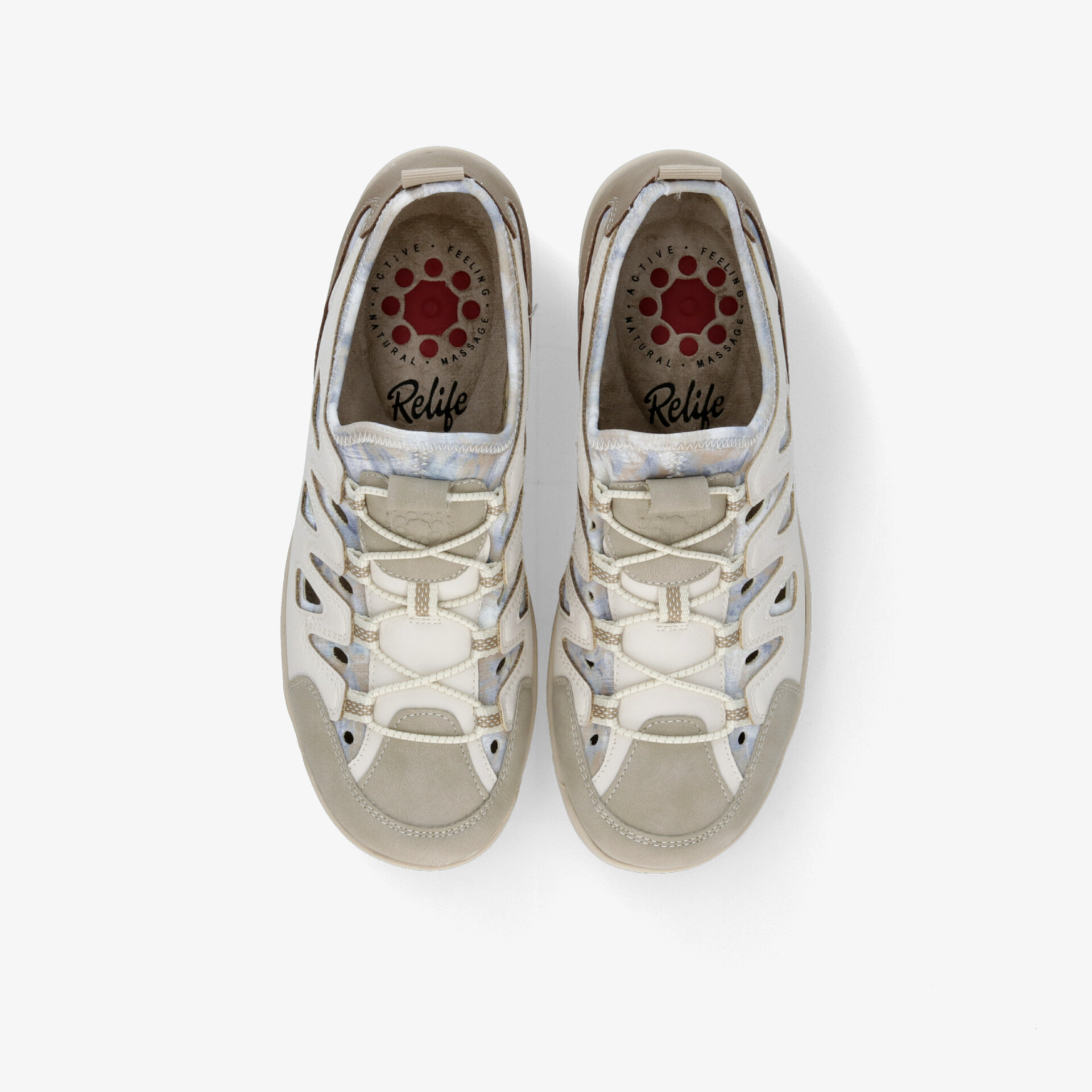 Weißer Sneaker als Paar in Draufsicht, mit leichter Schnürung, gepolsterter Innensohle und sportlichem Design