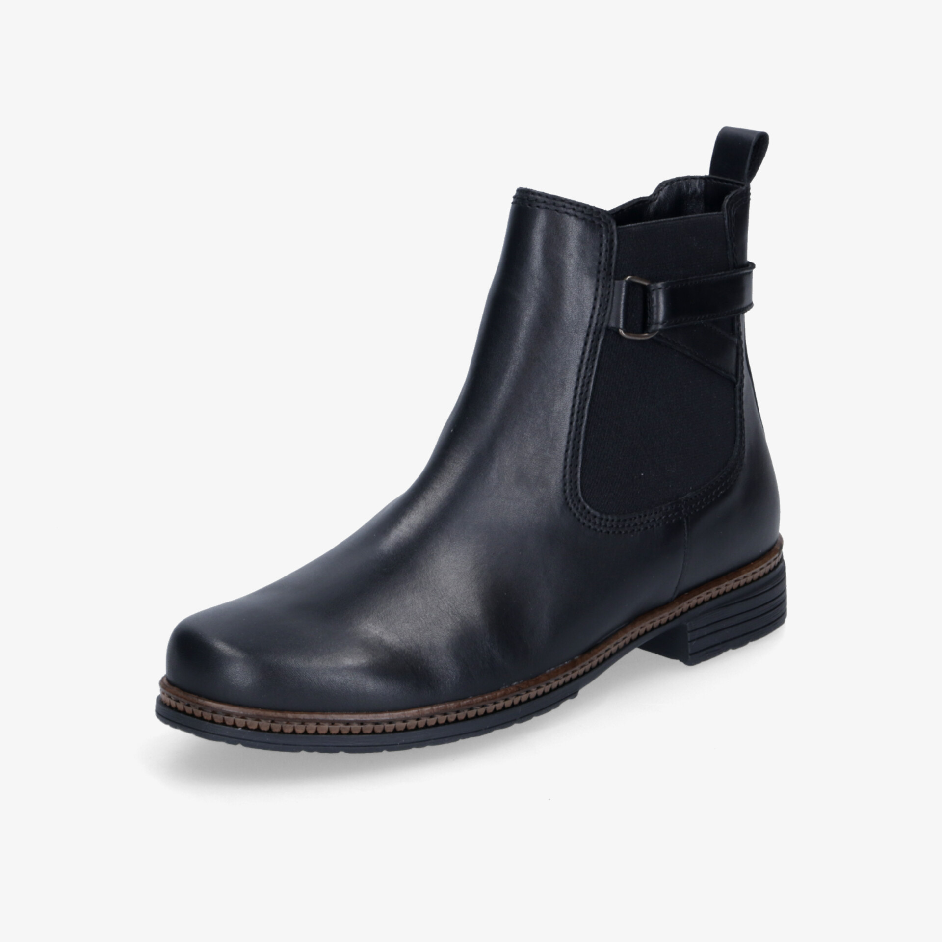 Elegante schwarze Stiefelette aus hochwertigem Leder mit Schnallen-Detail, bequem und robust für den Alltag