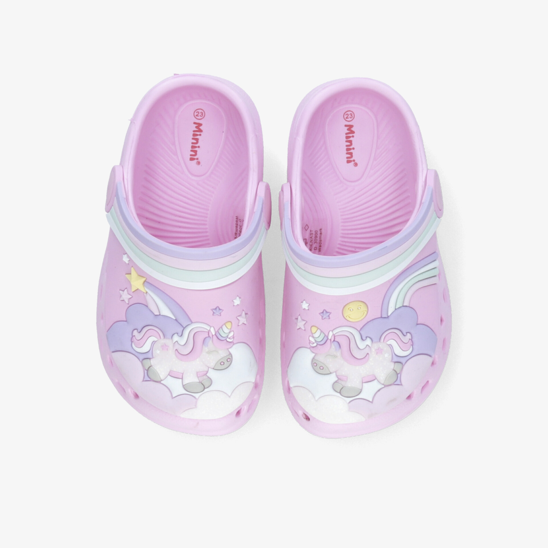 Bequeme und leichte Kinderschuhe mit buntem Einhorn-Motiv in Rosa und Lila, ideal für den Alltag