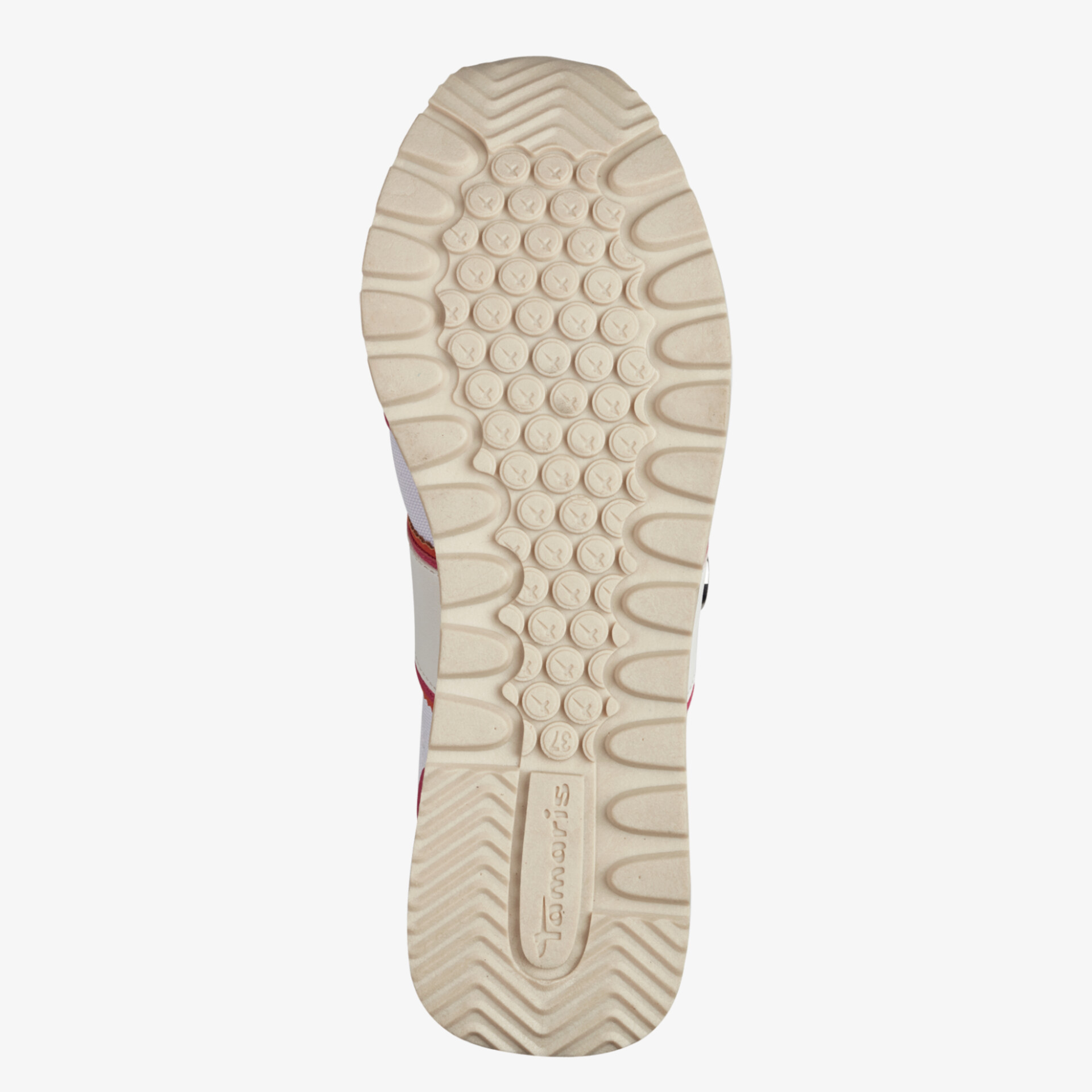 Detailreiche beige Schuhsohle mit rutschfestem und strapazierfähigem Profil für optimalen Halt