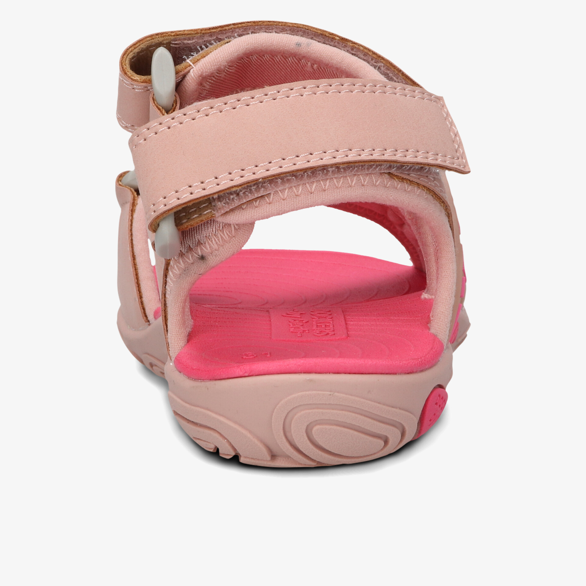 Rückansicht einer bequemen Sandale mit weicher Polsterung und verstellbarem Klettverschluss für optimalen Halt