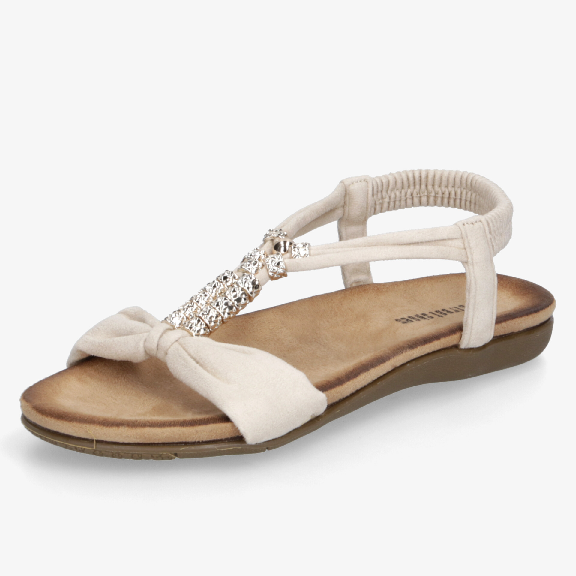 Elegante Sandale mit funkelnder Strassverzierung, bequemer gepolsterter Fußbett und verstellbarem Riemen
