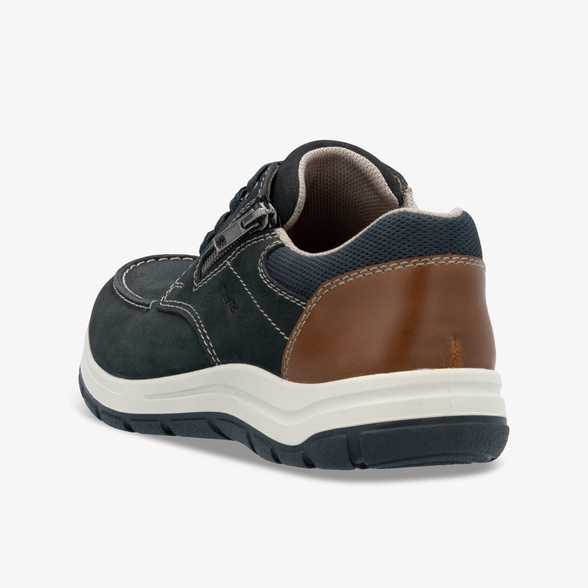 Schuh seitliche Ansicht mit robustem Sohlenaufbau und gepolstertem, farblich abgesetztem Fersenbereich