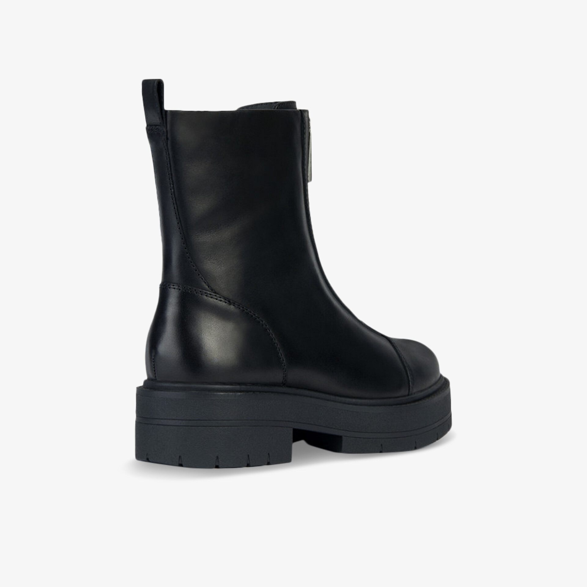 Schwarzer Biker-Boot mit robuster, dicker Sohle und glattem Leder, komfortabel und modisch