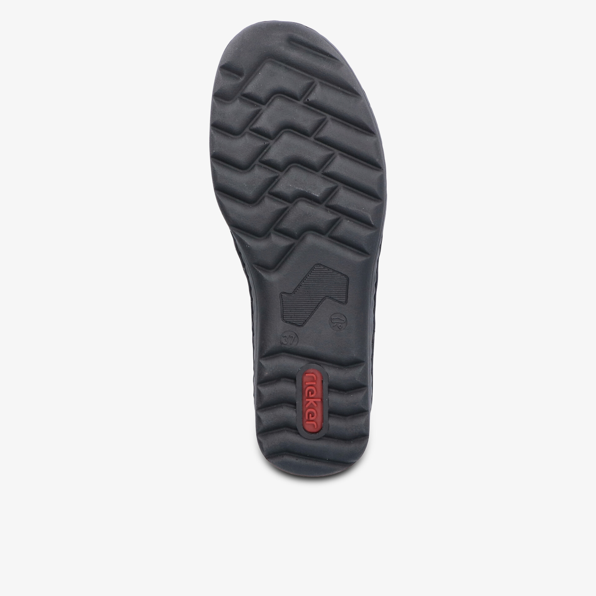 Schuhsohle mit robustem Profil für optimalen Halt und Komfort in Schwarz.