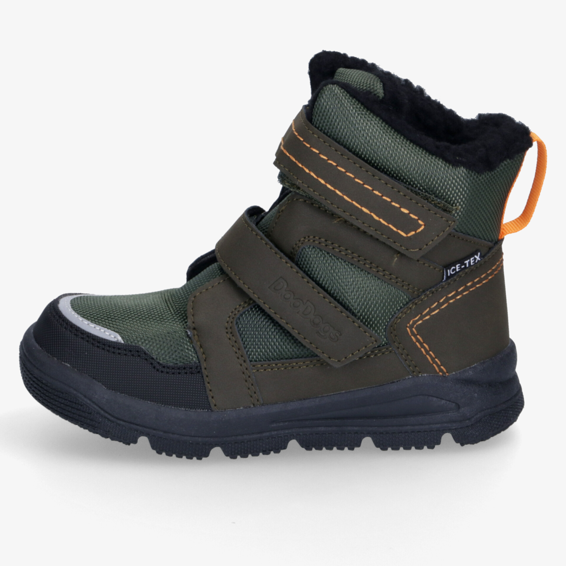 Warmer Stiefel mit rutschfester Sohle und praktischen Klettverschlüssen, ideal für kalte Tage.