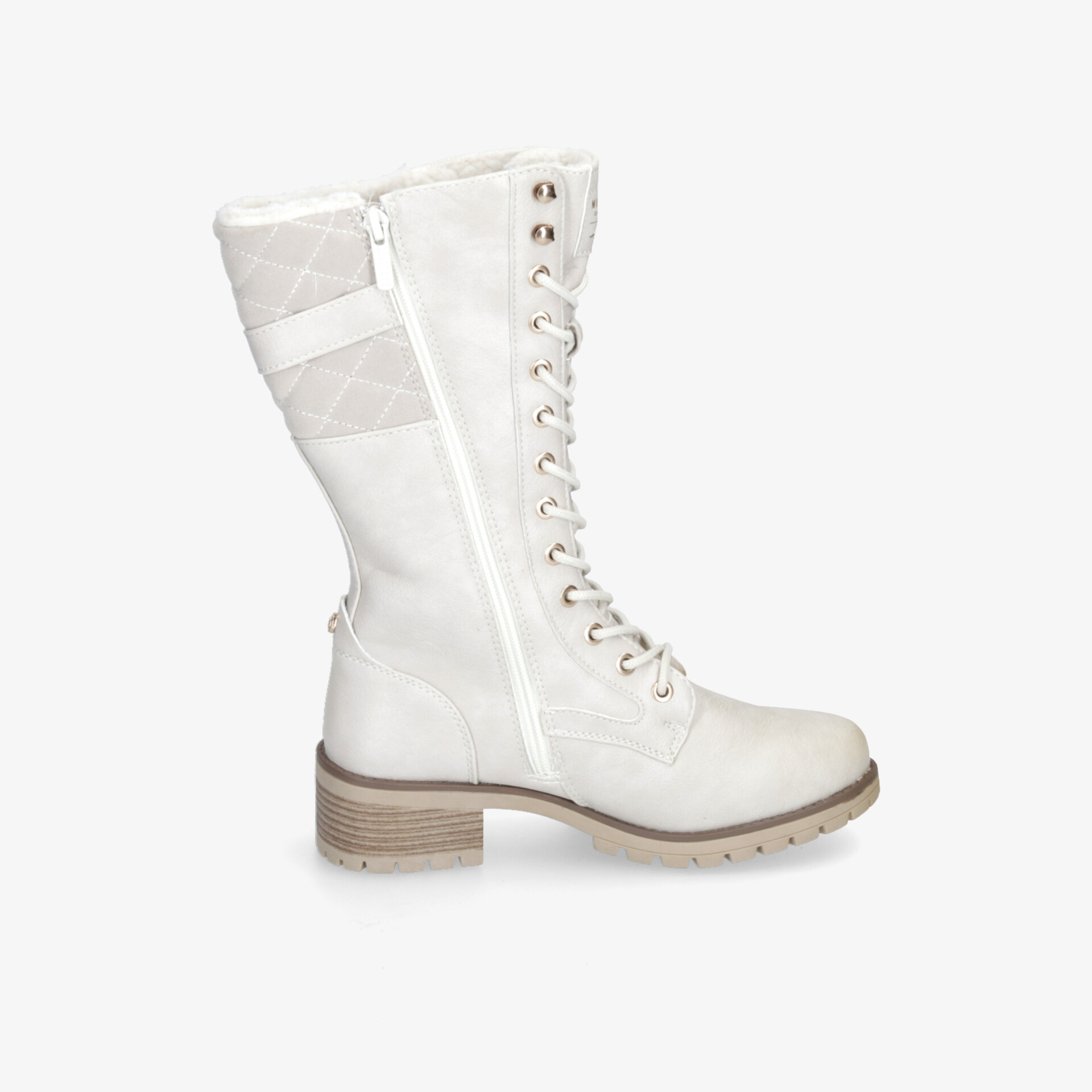 Elegante weiße Winterstiefel mit Schnürung und seitlichem Reißverschluss, ideal für kalte Tage.