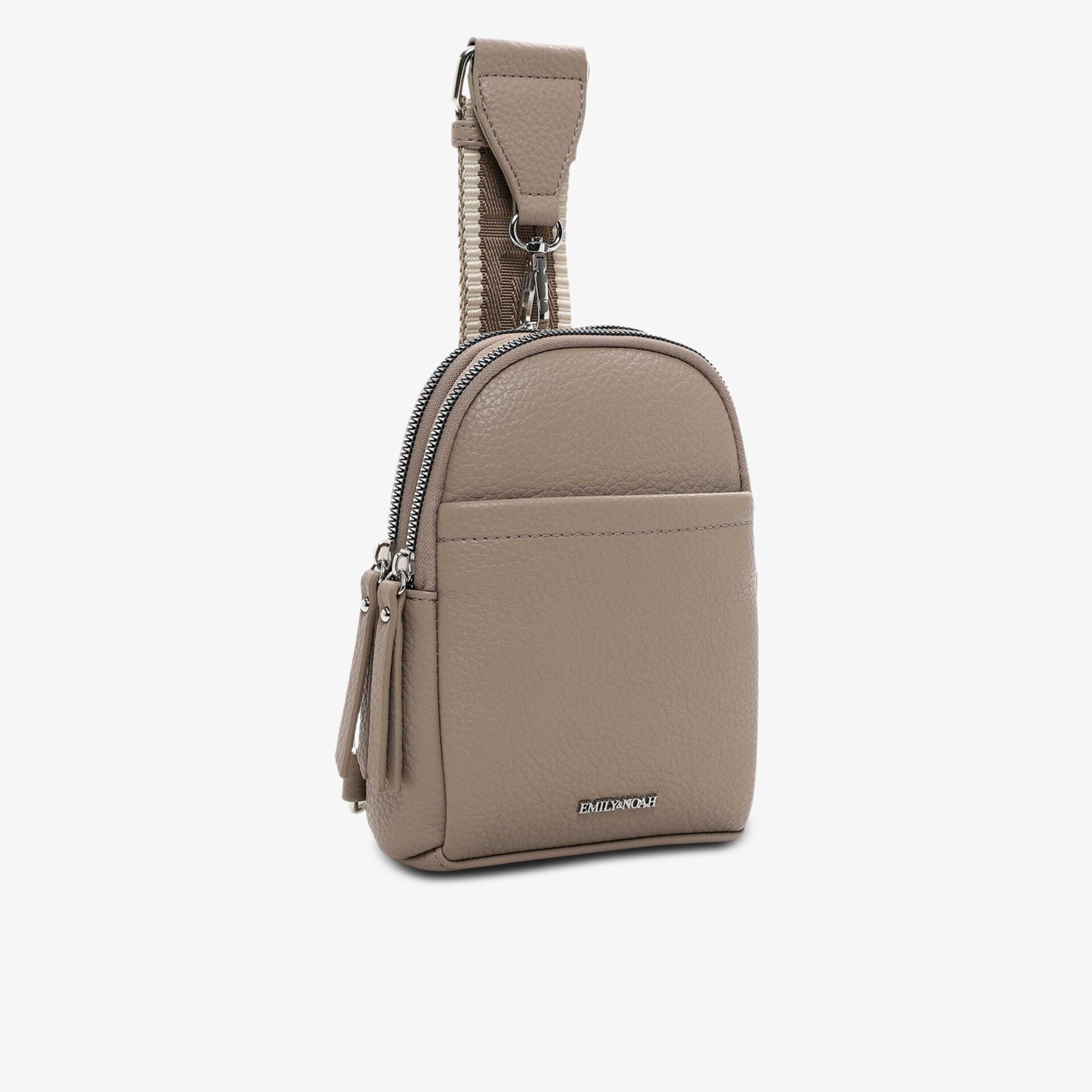 Kompakte kleine Tasche in taupe mit Reißverschluss und verstellbarem Riemen für täglichen Gebrauch