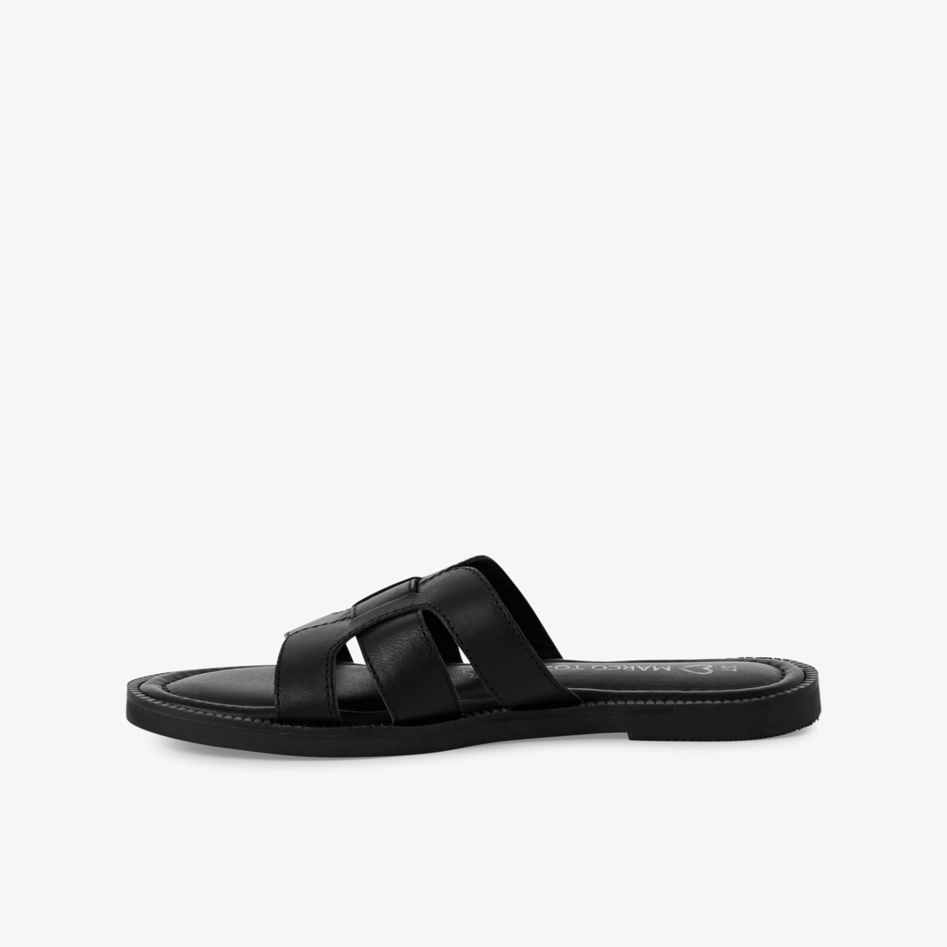 Schwarze flache Slipper Sandale mit schlichtem Design und bequemer Passform für vielseitigen Sommerkomfort