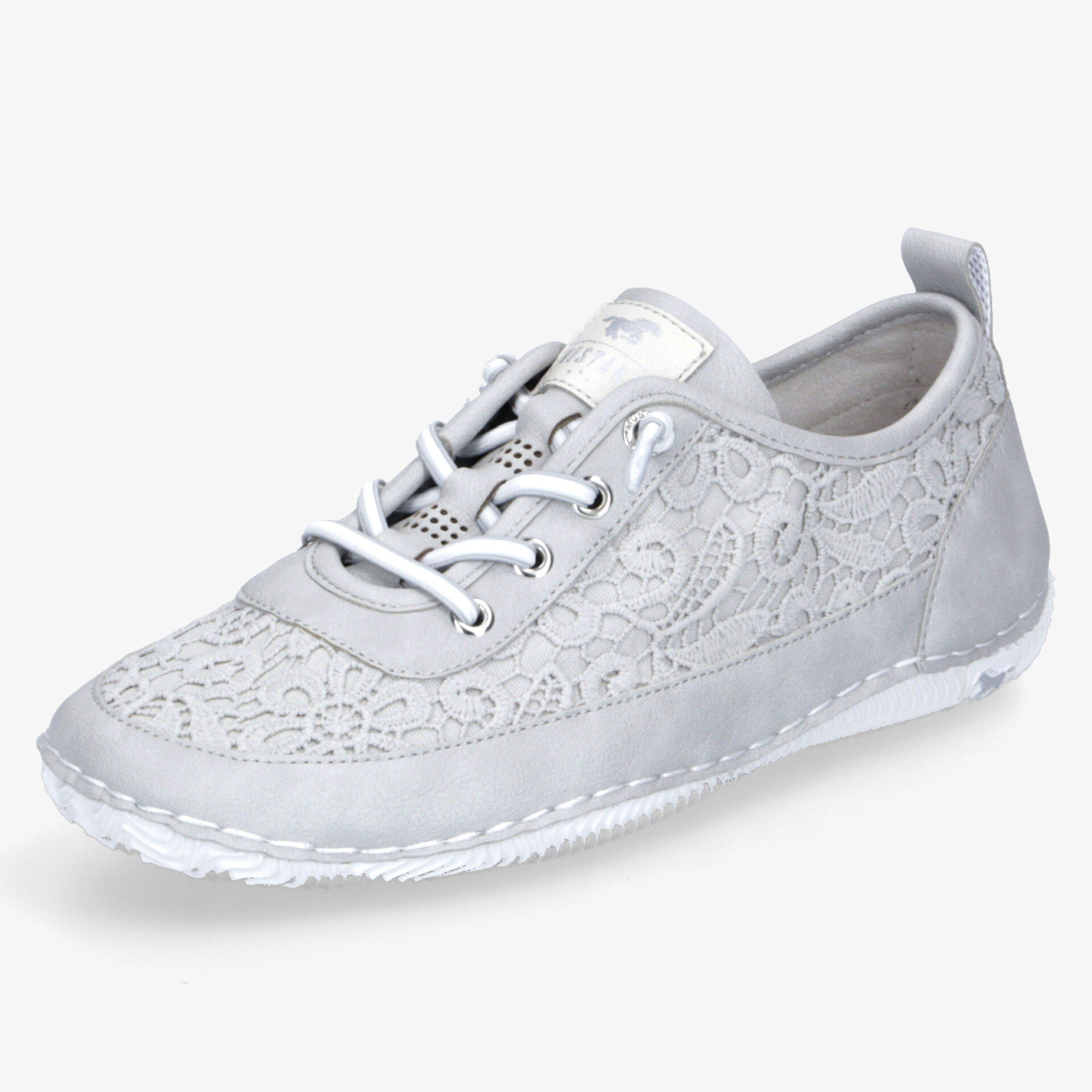 leichter grauer Sneaker mit feiner Spitze, flexible Sohle und bequemer Passform für hohen Tragekomfort