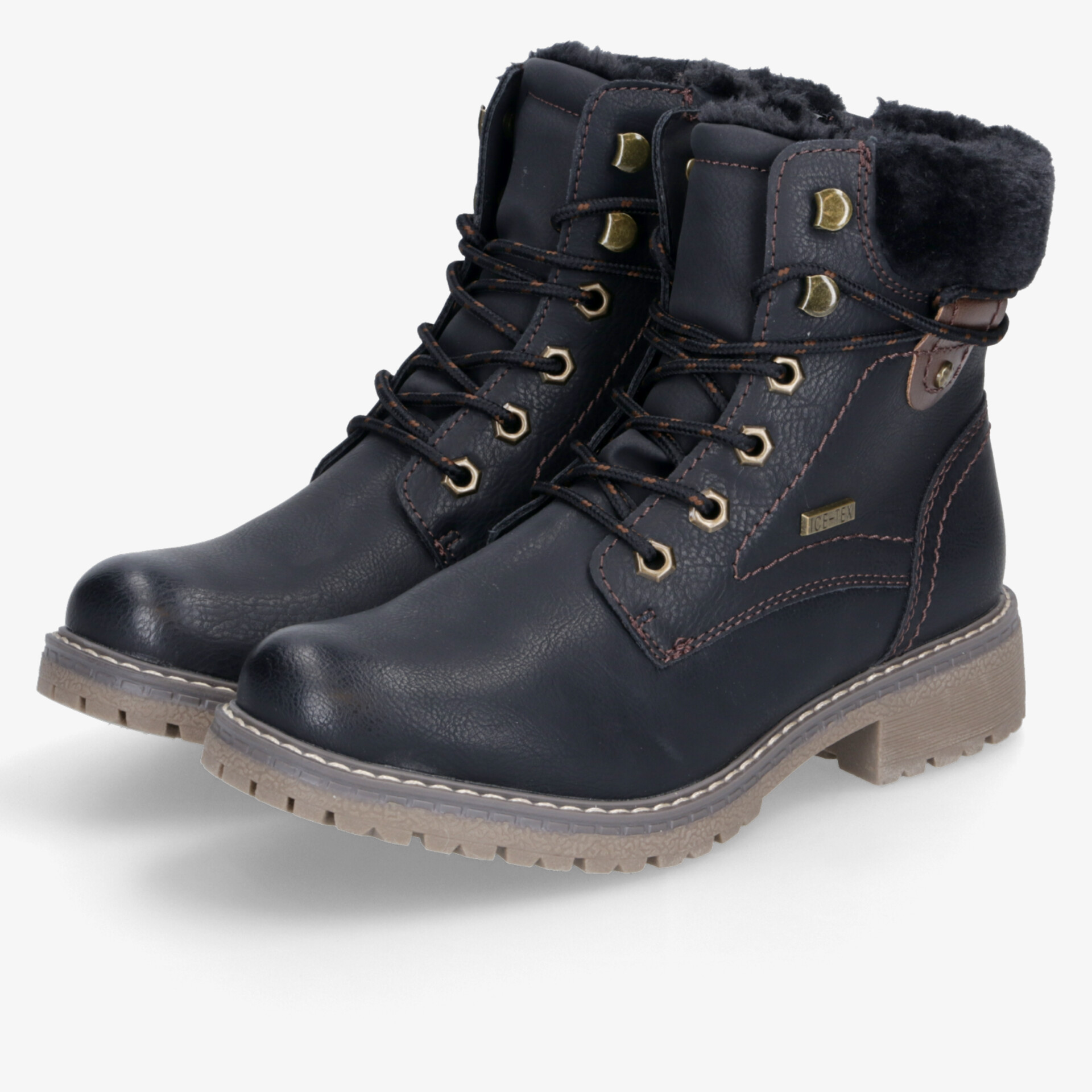 Schwarze, wasserabweisende Winterstiefel mit warmem Innenfutter und robusten Schnürungen, rutschfeste Profilsohle