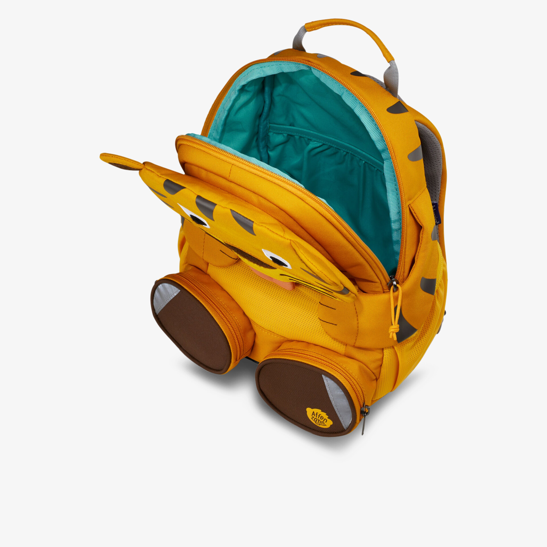 Gelb orange Kinder Rucksack mit großem Reißverschluss und seitlichen Taschen, geräumiges und robustes Design