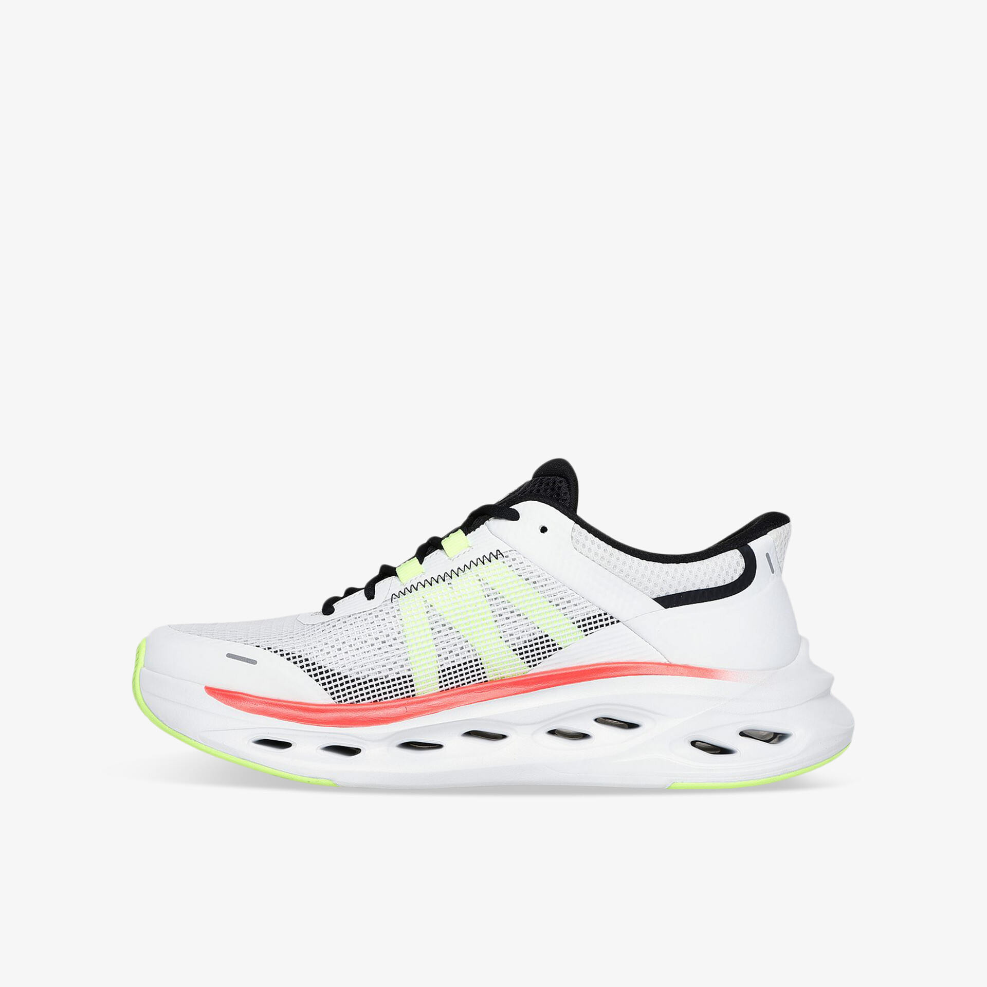 Seitliche Ansicht eines leichten, atmungsaktiven Sportschuhs mit dämpfender Sohle und komfortabler Passform