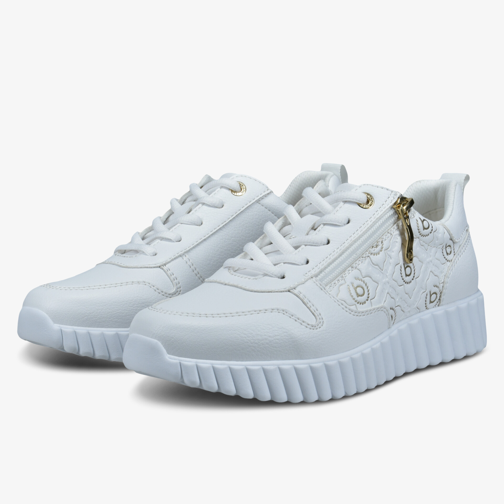 Modische weiße Sneaker mit Rippsohle und seitlichem Reißverschluss