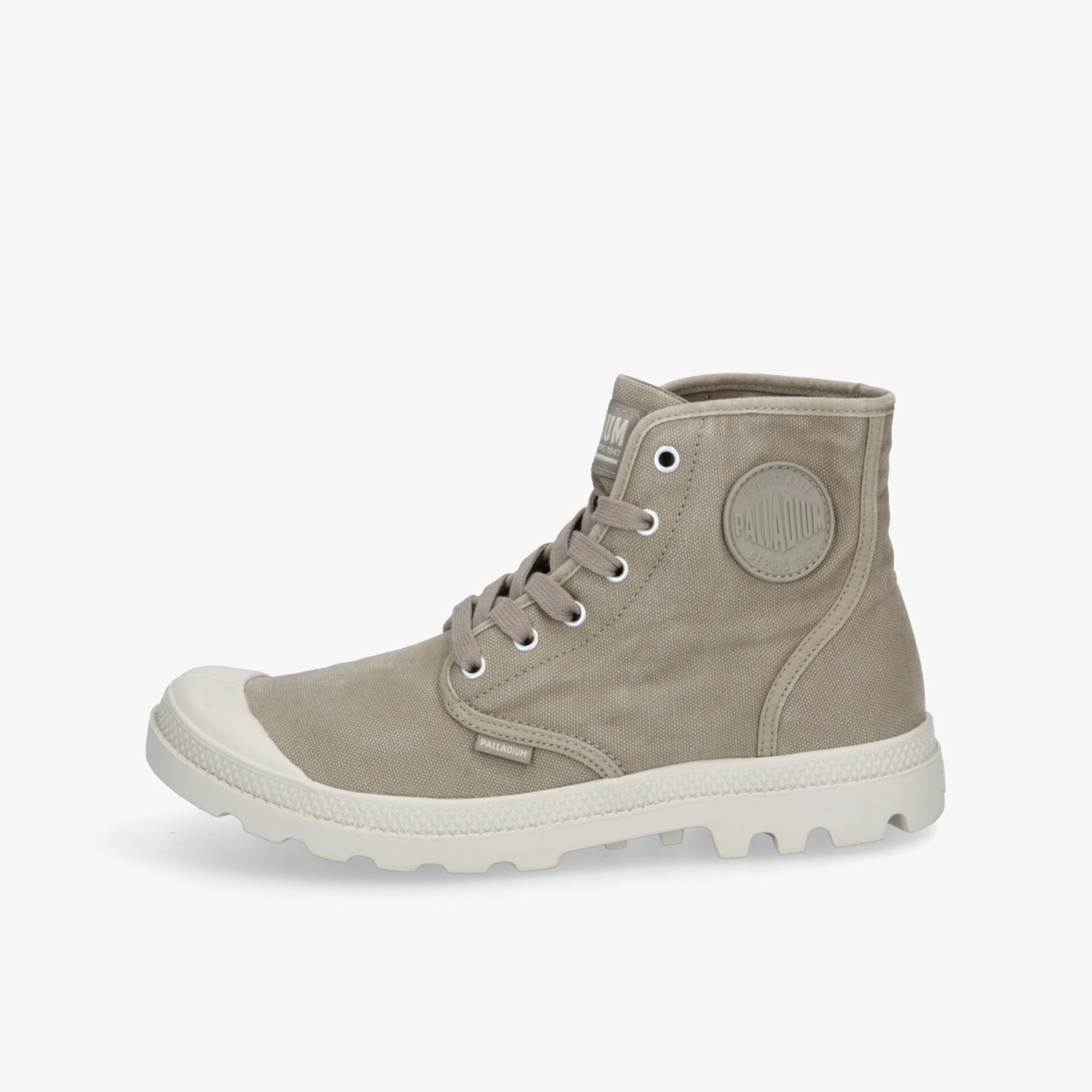 Beiger hoher Sneaker aus Canvas mit robuster Gummisohle, komfortabel und atmungsaktiv, sportlich und langlebig