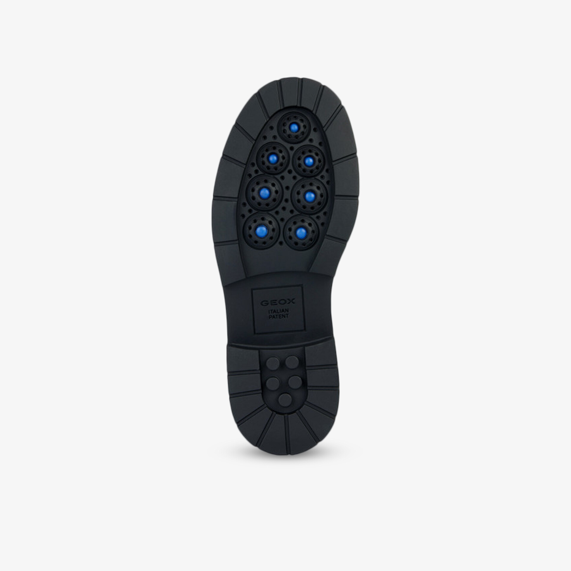 Robuste schwarze Schuhsohle mit griffigem Profil für sicheren Halt und langlebige Nutzung