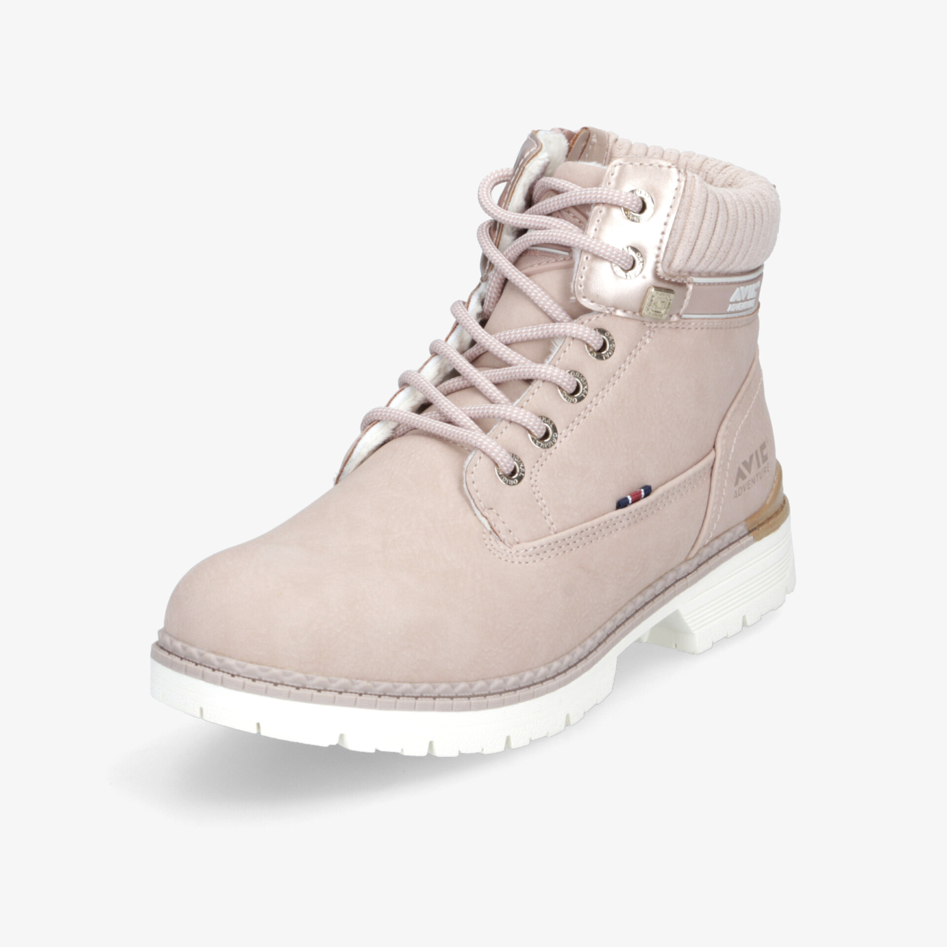 Beiger Winterboot mit robuster Sohle und komfortabler Polsterung in modischer schräg vorne Ansicht