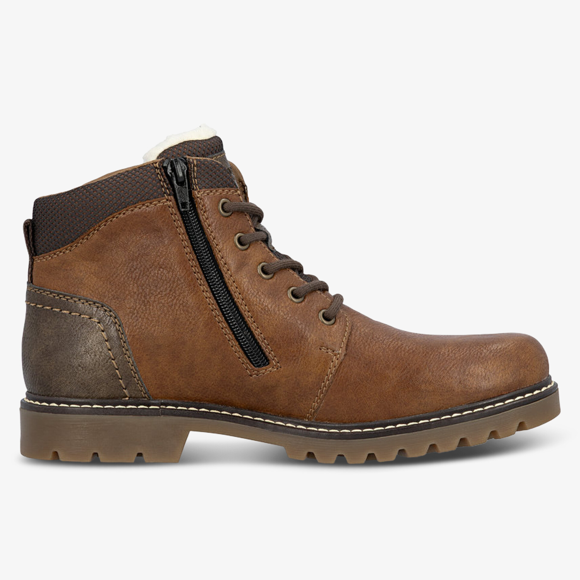 Robuster brauner Lederstiefel mit seitlichem Reißverschluss und gepolsterter Innenausstattung für hohen Tragekomfort