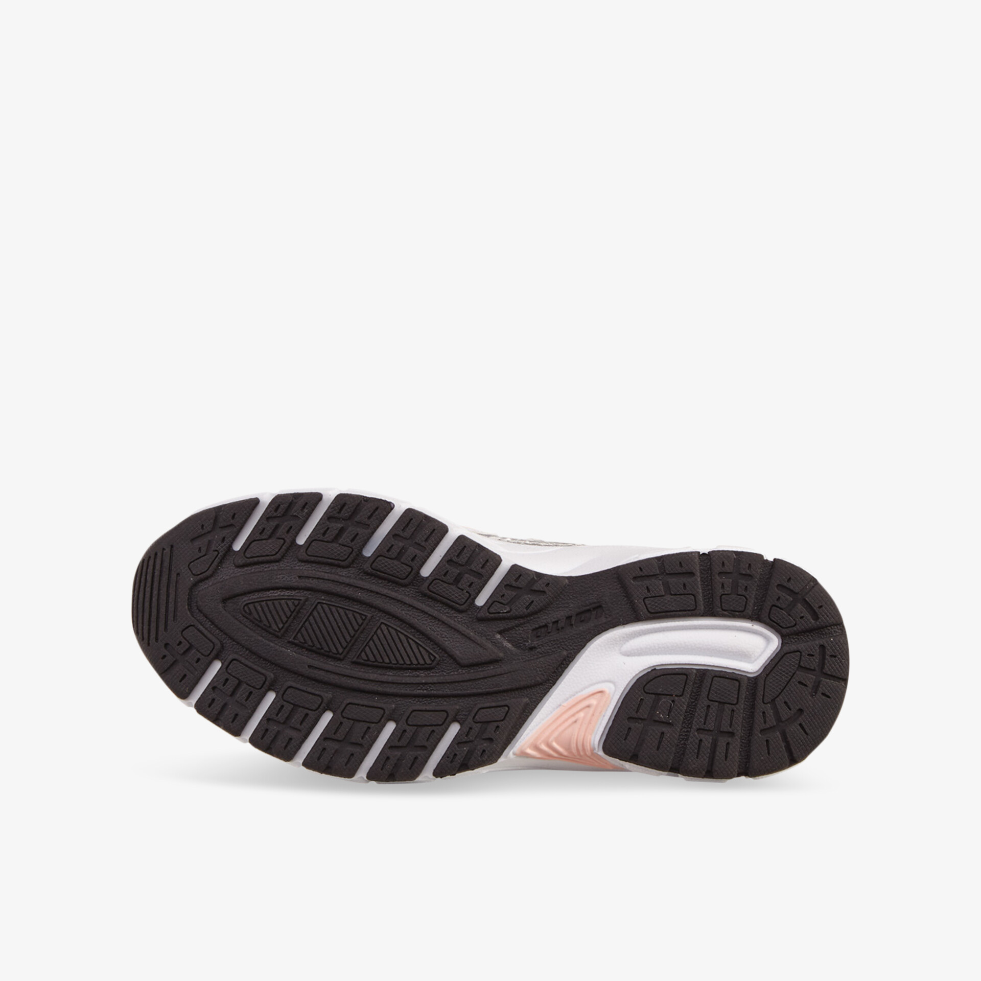 Profilierte schwarze Schuhsohle mit weißem Zwischensohlenbereich für rutschfesten und komfortablen Halt