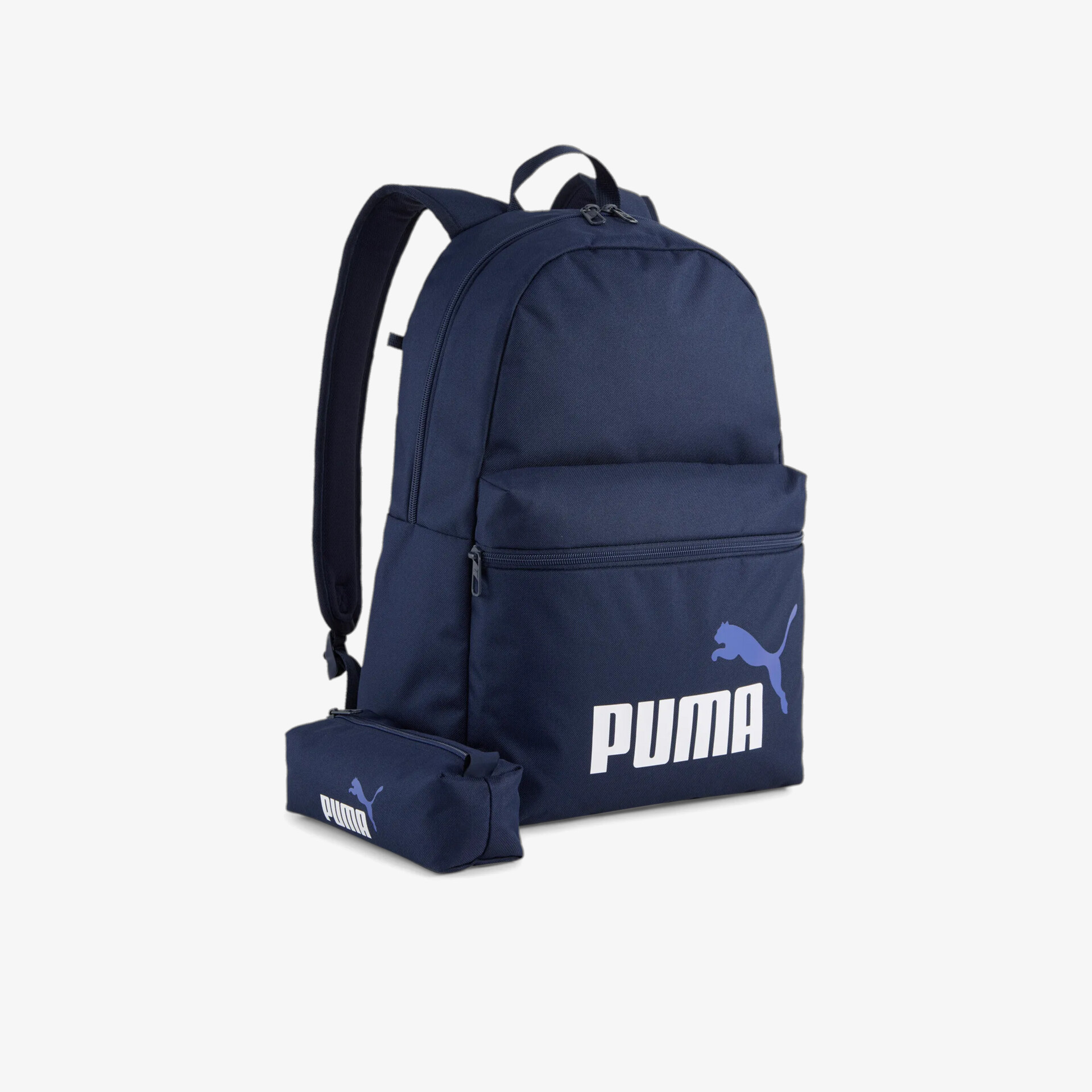 Sportlicher blauer Puma Rucksack mit großem Hauptfach und vorderem Reißverschlussfach, ideal für Alltag und Freizeit