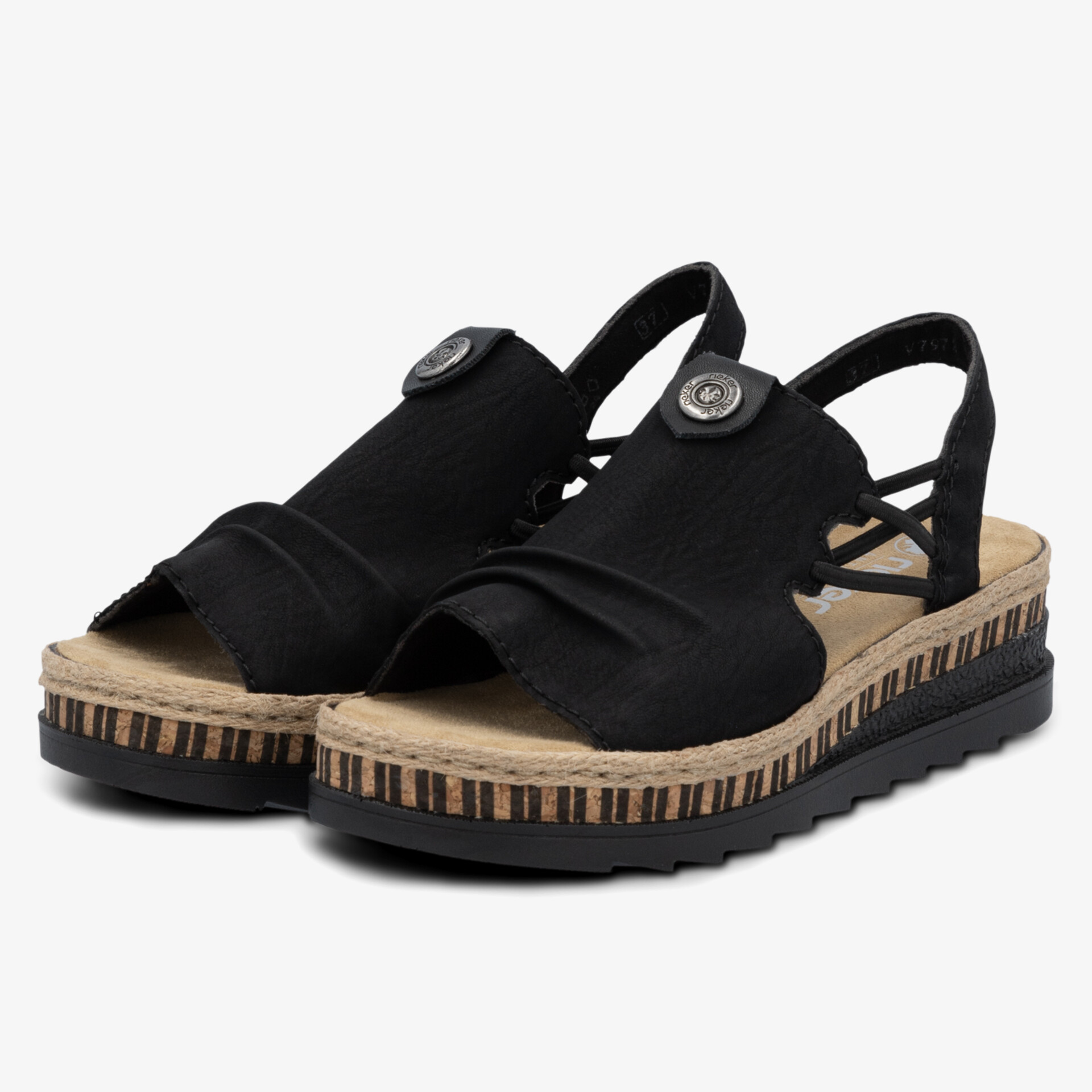 Bequeme schwarze Sandalen mit verstellbarem Riemen und rutschfester profilierter Sohle