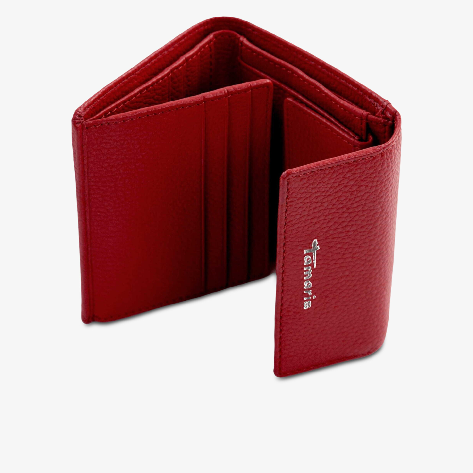 Kompakte rote Geldbörse aus hochwertigem Leder mit mehreren Fächern und elegantem Design