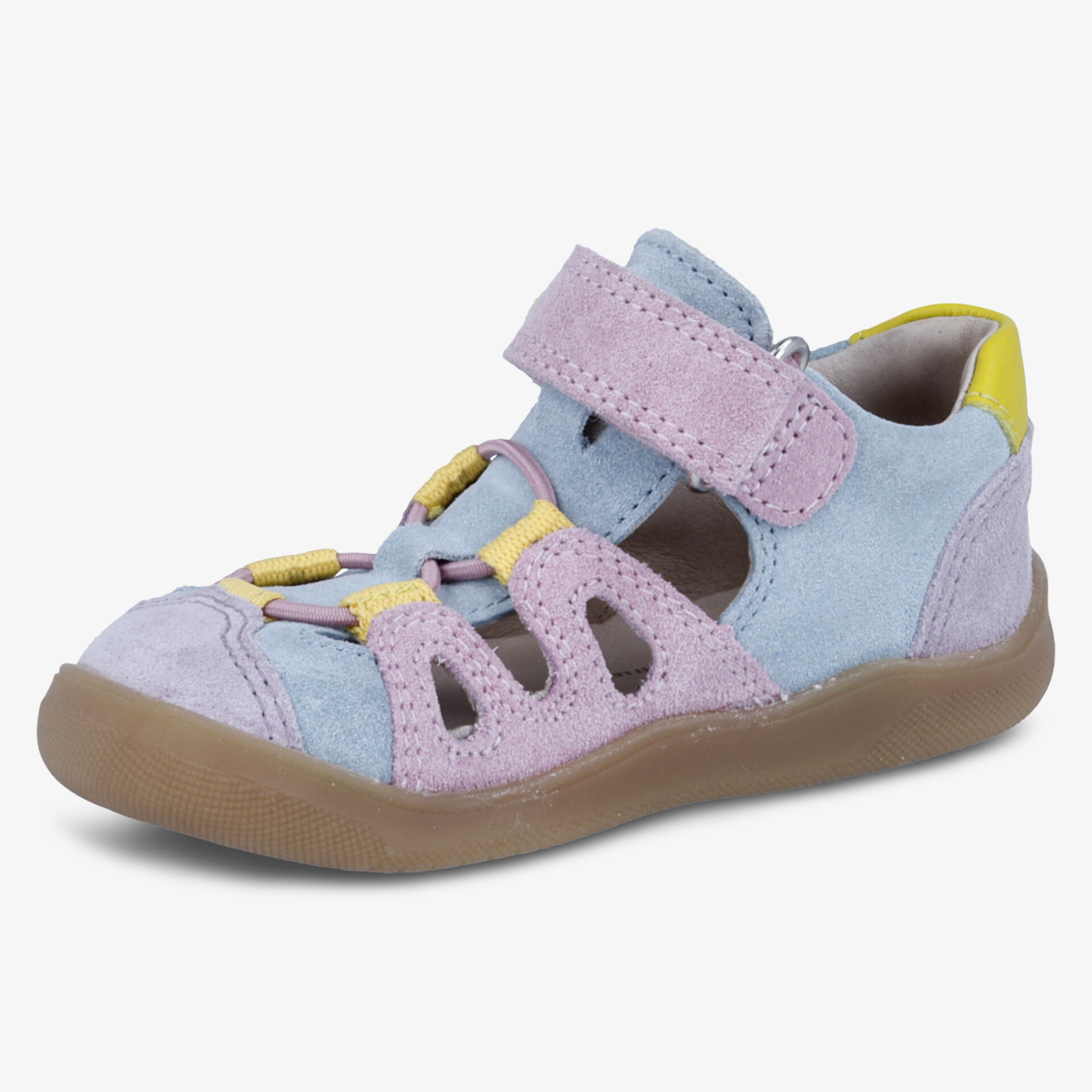 Bequemer Schuh aus pastellfarbenem Material mit Klettverschluss und rutschfester Sohle