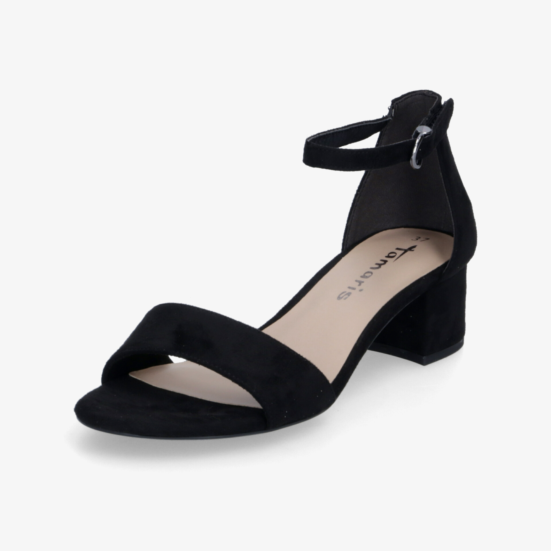 Elegante schwarze Sandale mit Blockabsatz und verstellbarem Knöchelriemen für bequemen Halt und stilvollen Auftritt