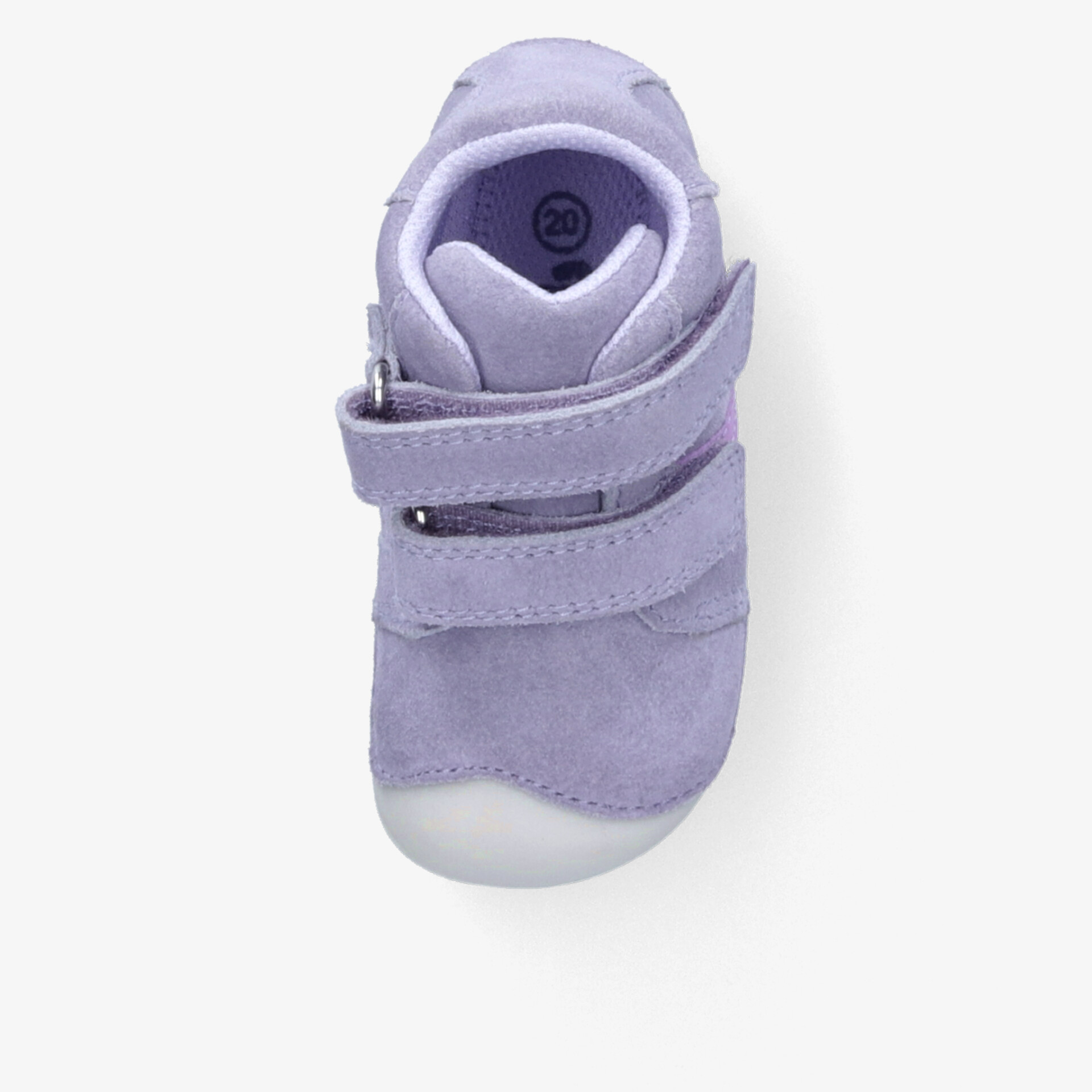 Lila Kinderschuh mit Klettverschluss, komfortabel und rutschfest, ideal für den Alltag.