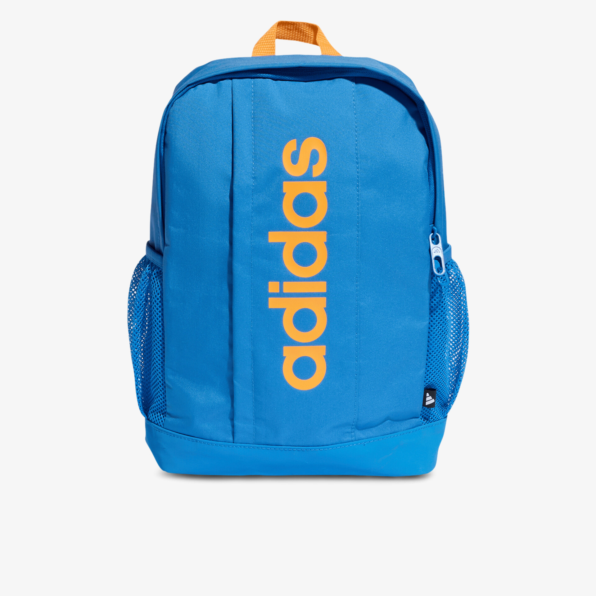 Blauer adidas Rucksack mit orangefarbenem Logo, geräumig und robust für den täglichen Gebrauch