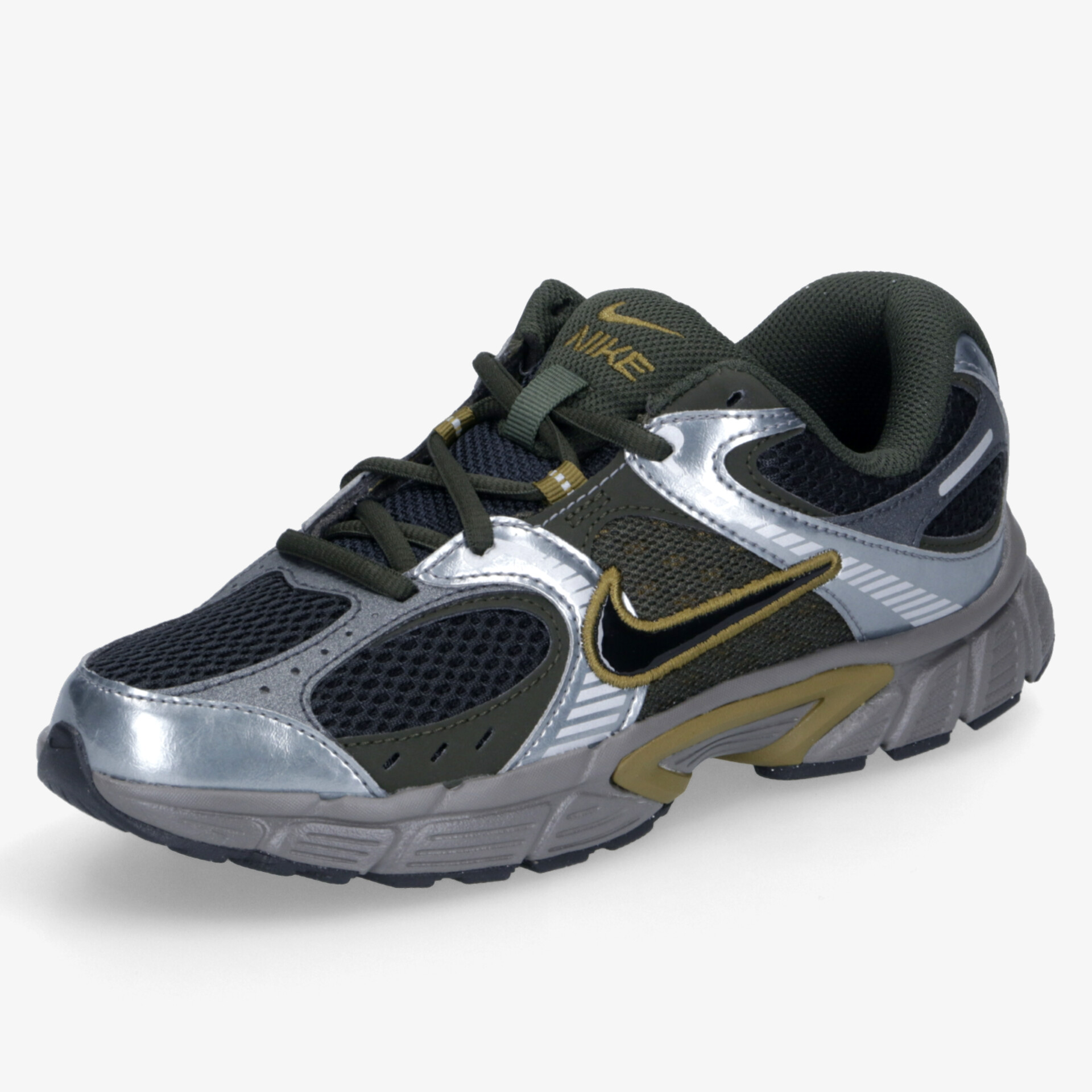 Moderner Sportschuh mit einem Mix aus schwarzen und silbernen Akzenten für optimalen Komfort und Stil.