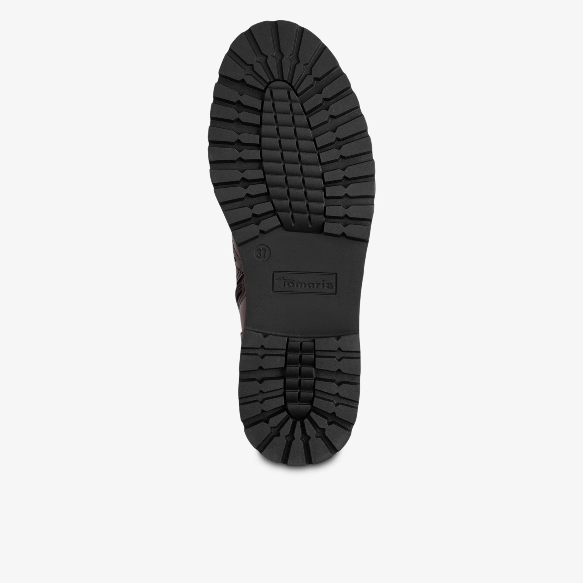 Robuste profilierte schwarze Sohle für stabilen Halt und rutschfesten Tragekomfort