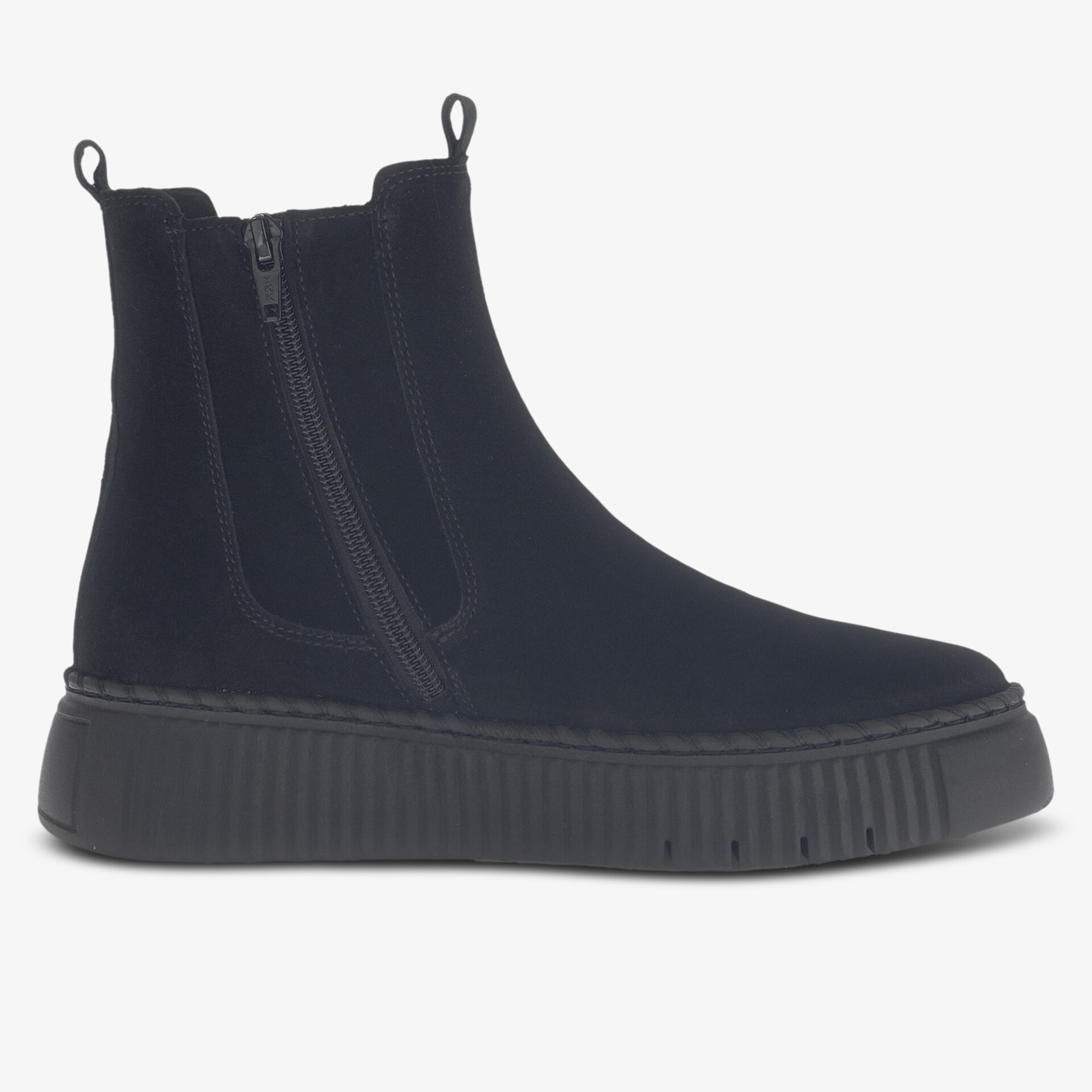 Schwarzer Chelsea Boot mit praktischem Reißverschluss, robuster Gummisohle und modernem schlichten Design