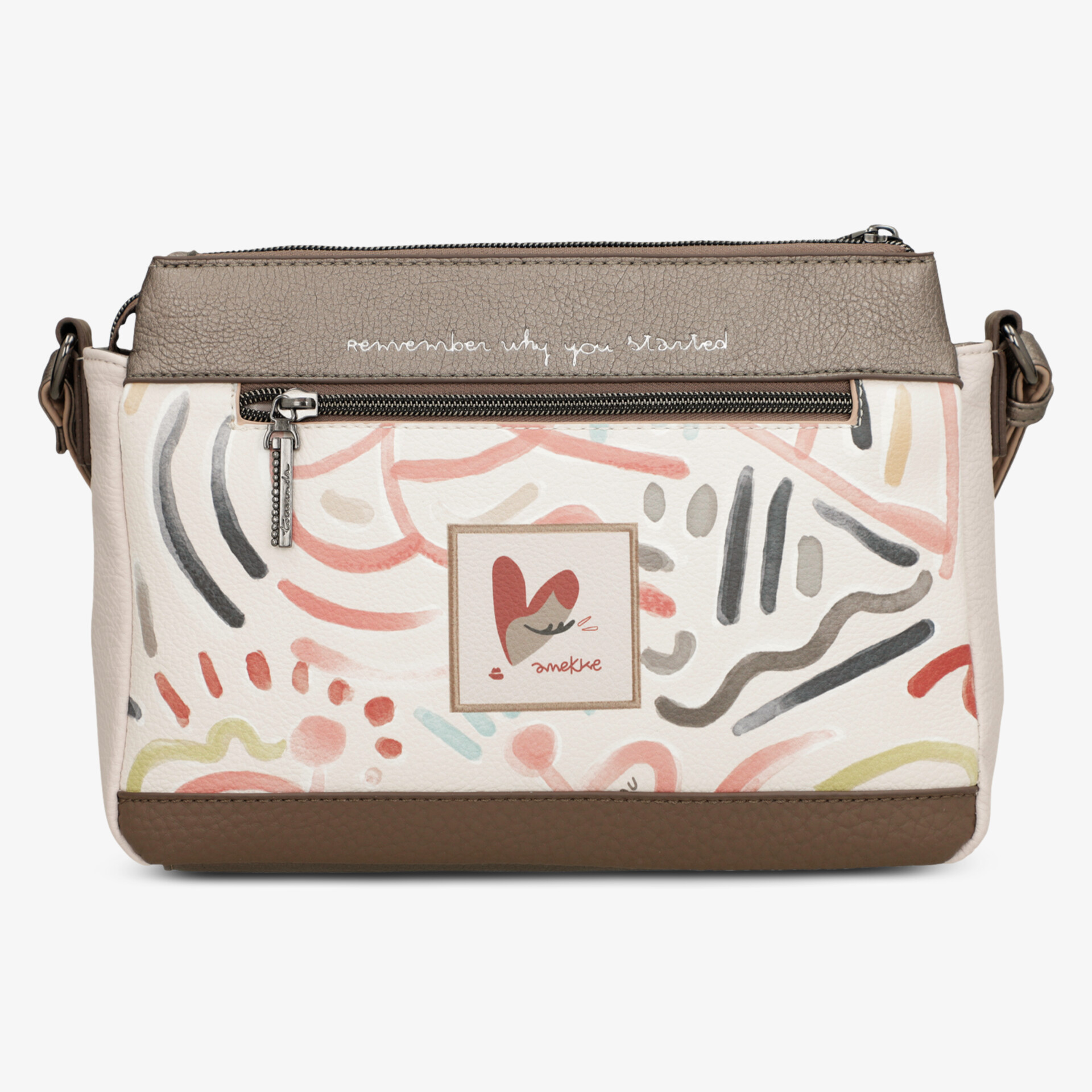 Stylische Tasche mit buntem Muster und praktischem Reißverschluss für vielseitige Einsatzmöglichkeiten.