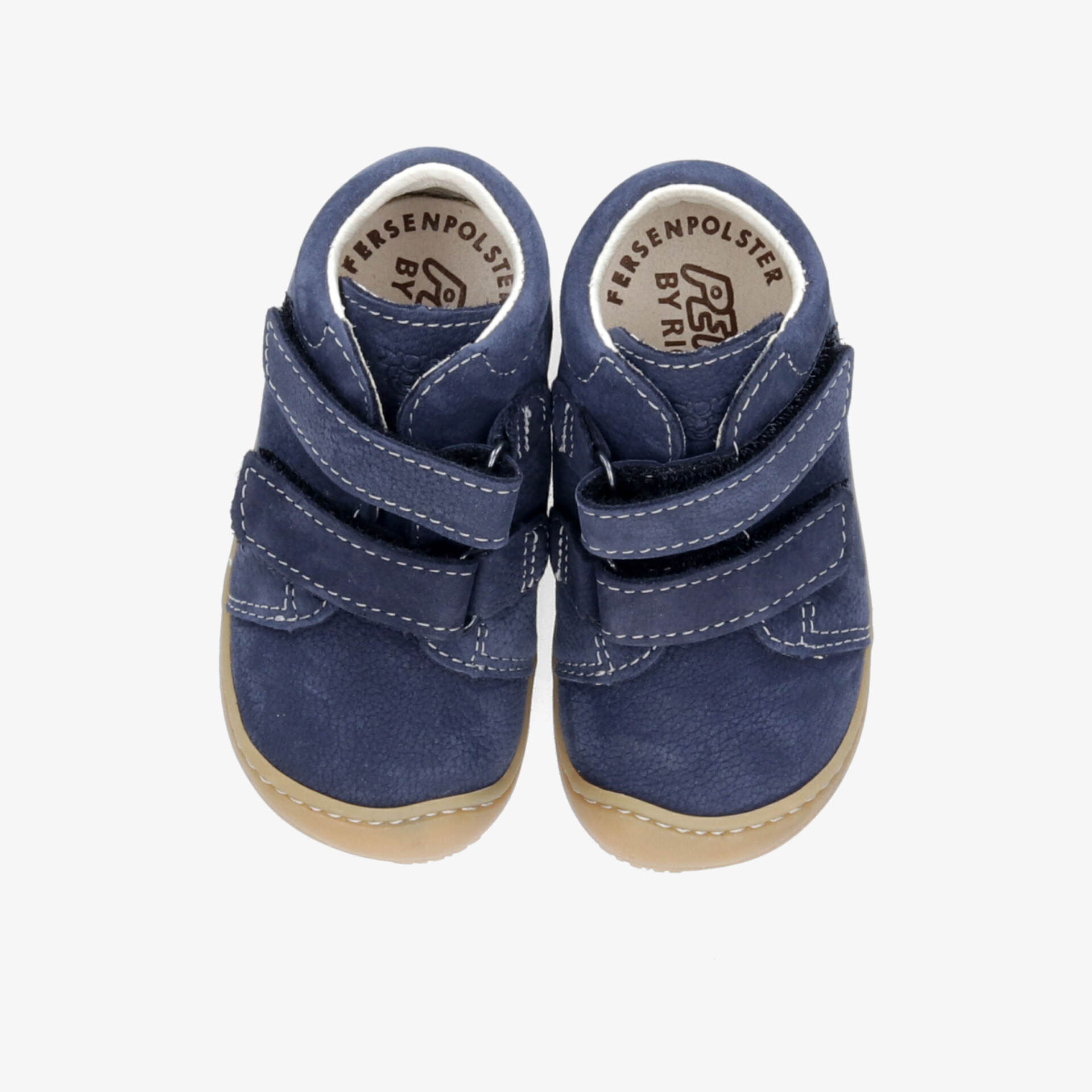 Weiche Babyschuhe aus blauem Leder mit praktischem Klettverschluss und flexibler, rutschfester Sohle