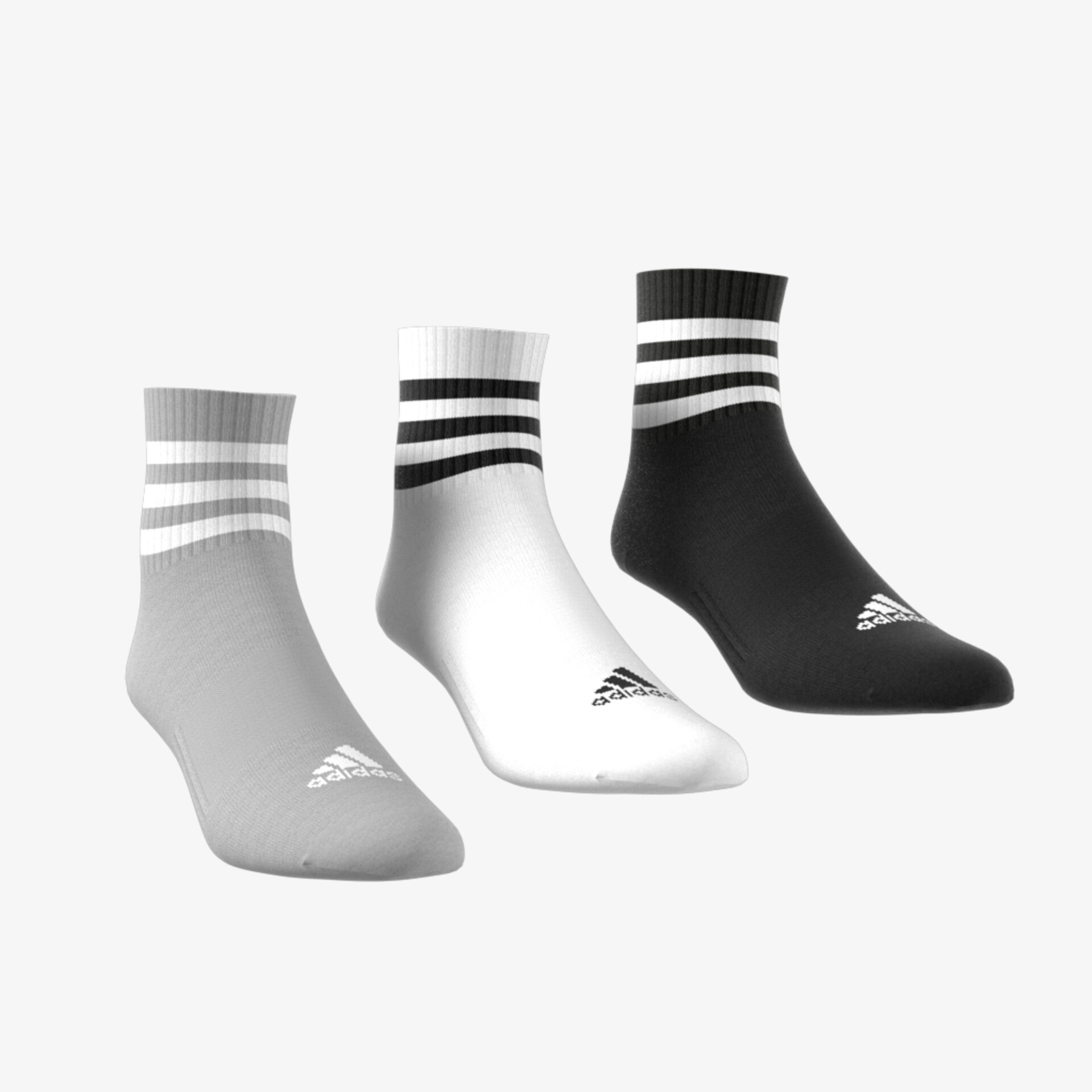 3er Pack Socken in Grau, Weiß und Schwarz mit sportlichem Design und hohem Tragekomfort