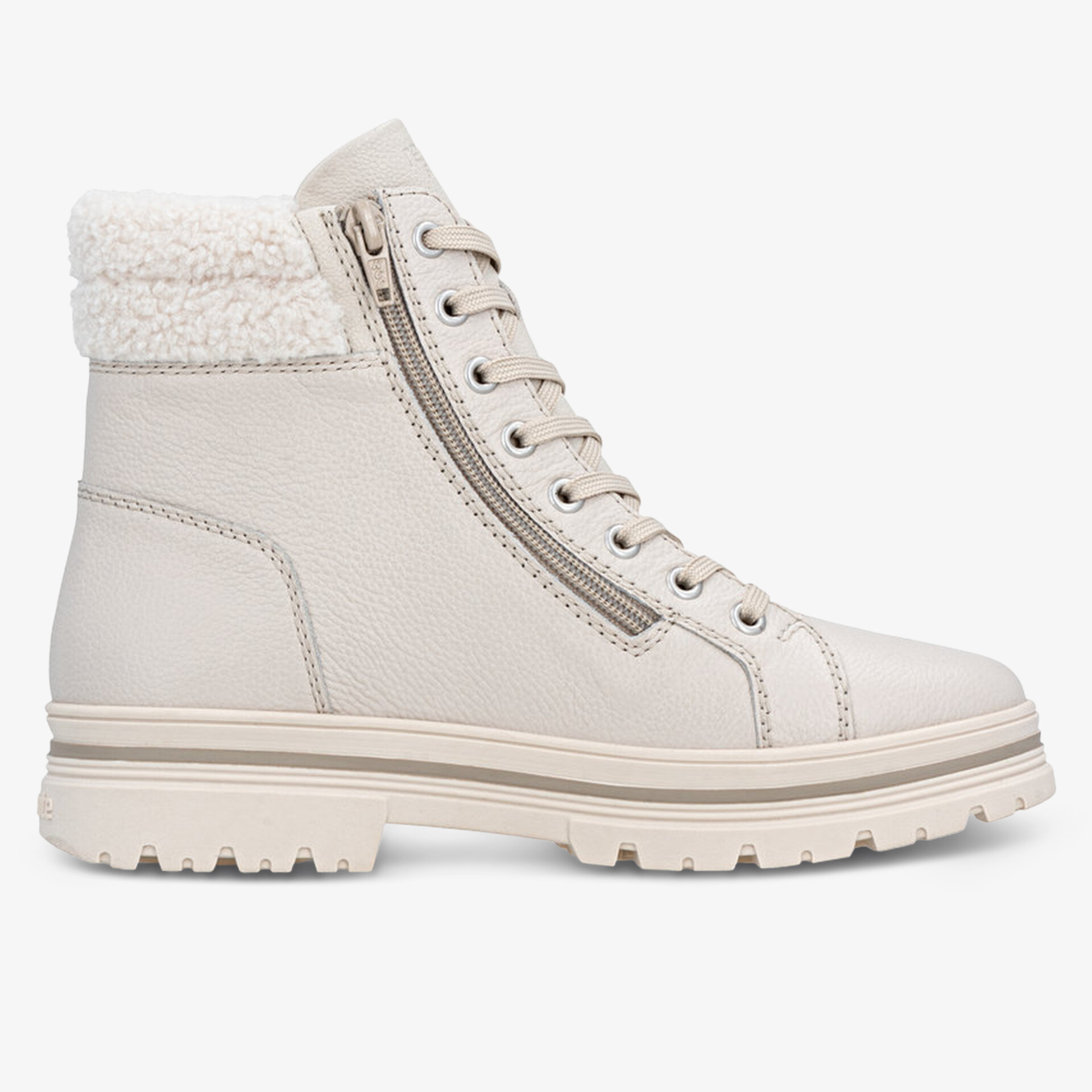 Bequemer Schuh mit wasserabweisendem Material, gepolstertem Schaft und robustem Reißverschluss, seitliche Ansicht