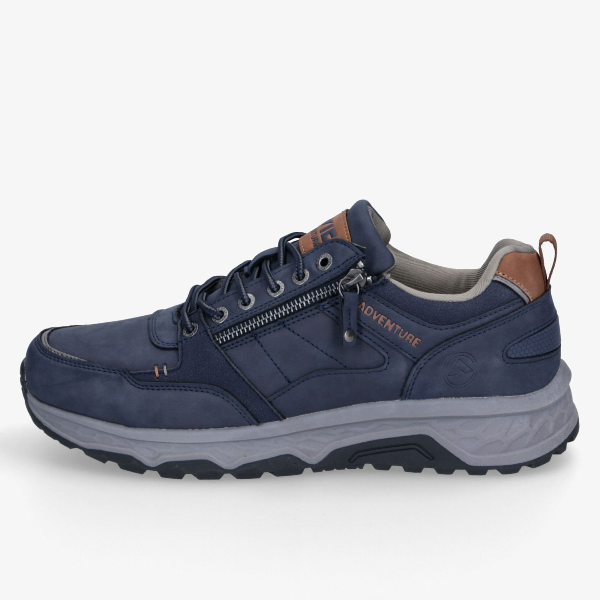 Robuster und komfortabler blauer Schuh mit dicker Sohle, seitlichem Reißverschluss und gepolsterter Innenseite