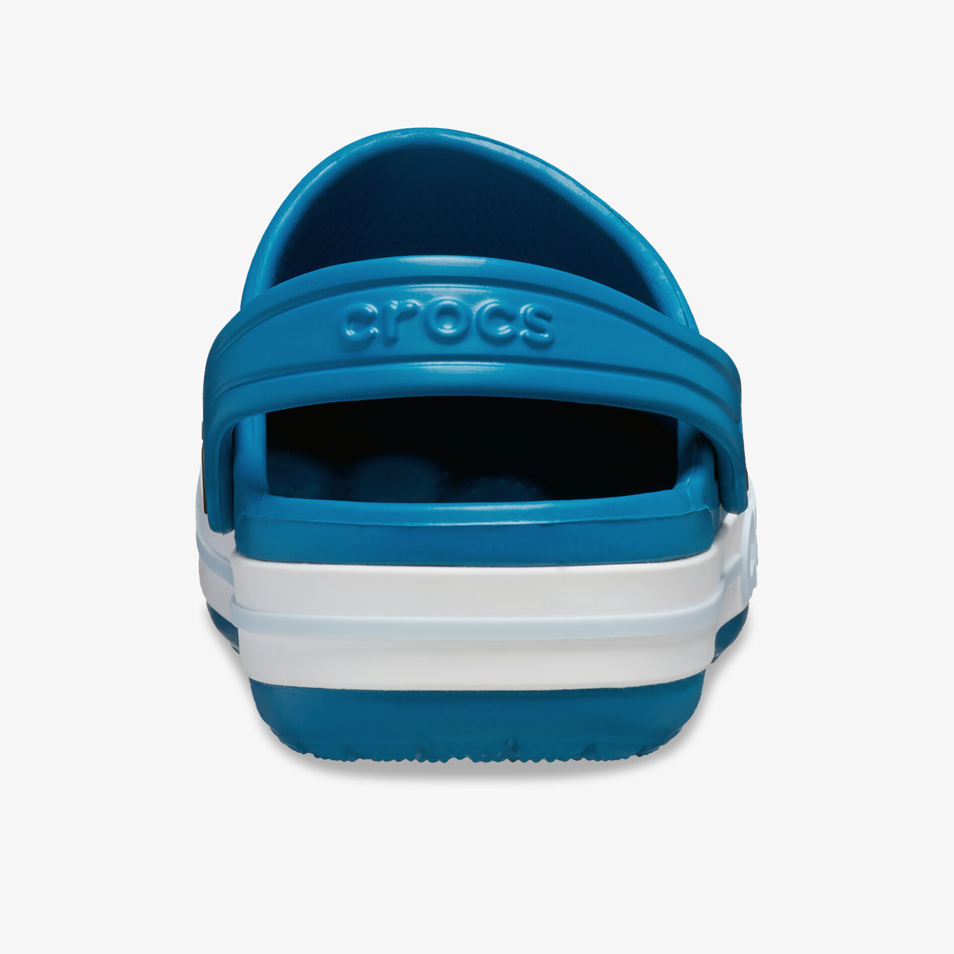 blauer komfortabler leichter Crocs Schuh mit ergonomischem Design und rutschfester Sohle, Rückansicht