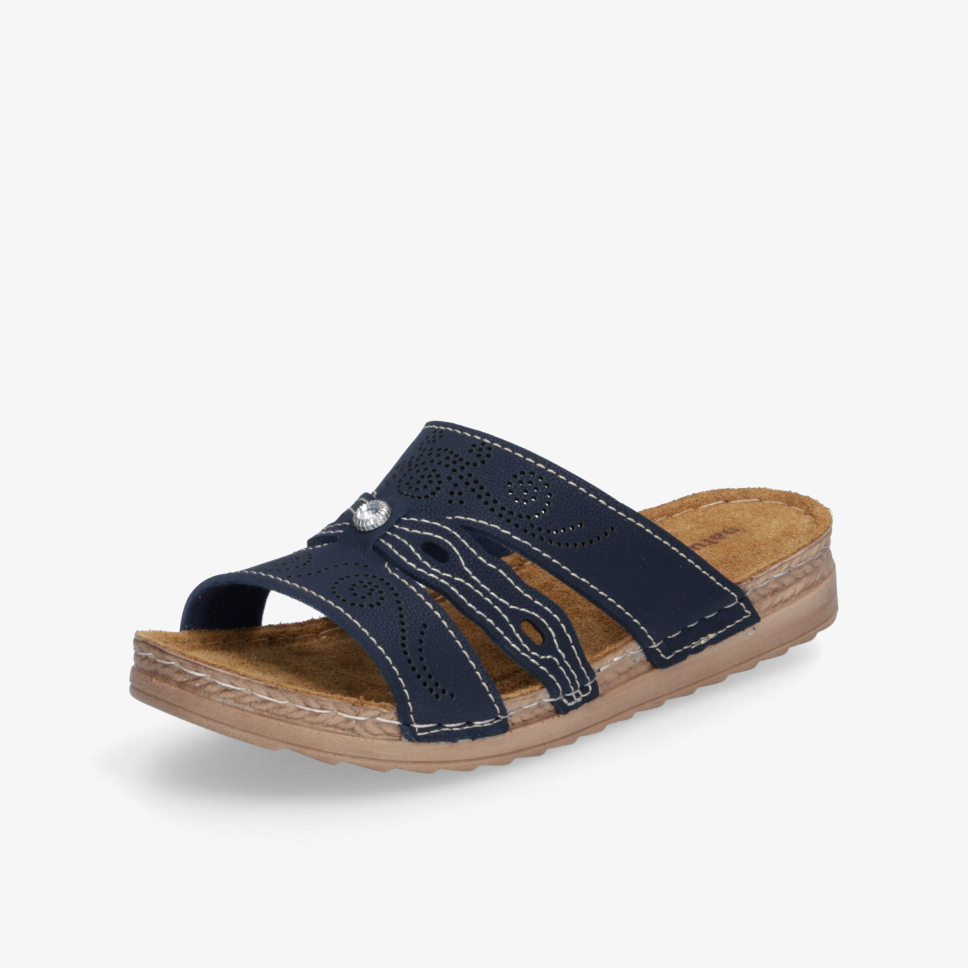 Bequeme blaue Sandale mit gepolsterter Sohle und offenem Design für angenehmen Tragekomfort