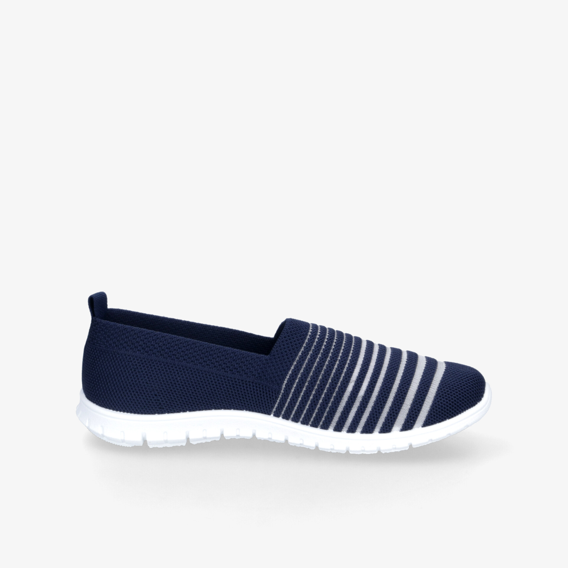 Leichter navy-blauer Slip-On Schuh mit weißer Sohle, atmungsaktiv und flexibel für hohen Tragekomfort