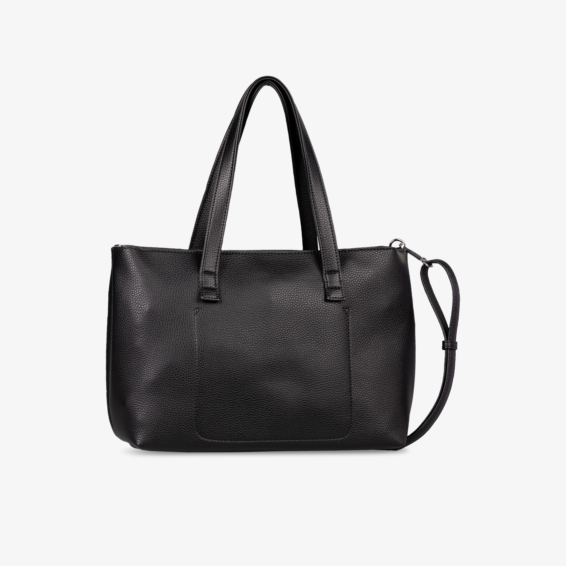 Schwarze, geräumige Tasche mit praktischen Tragegriffen und elegantem Design aus hochwertigem Material