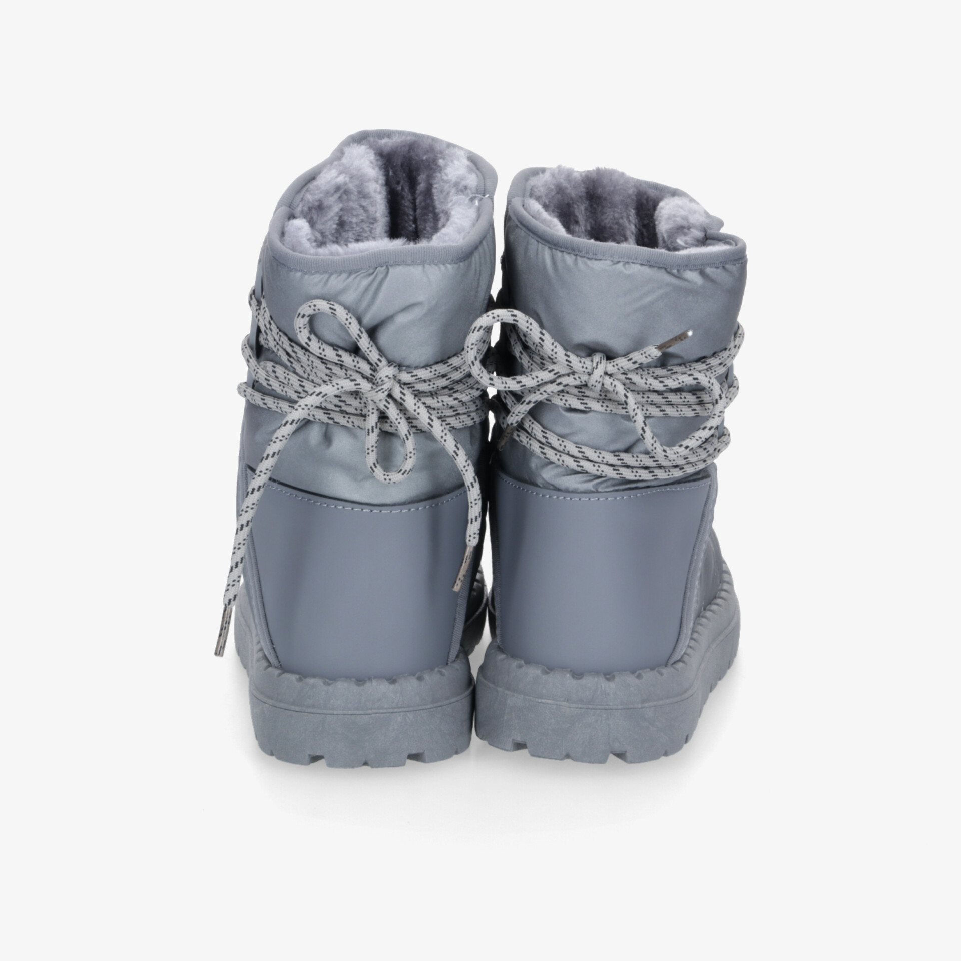 Graue Winterstiefel mit warmem Innenfutter und robuster Schnürung in Rückansicht