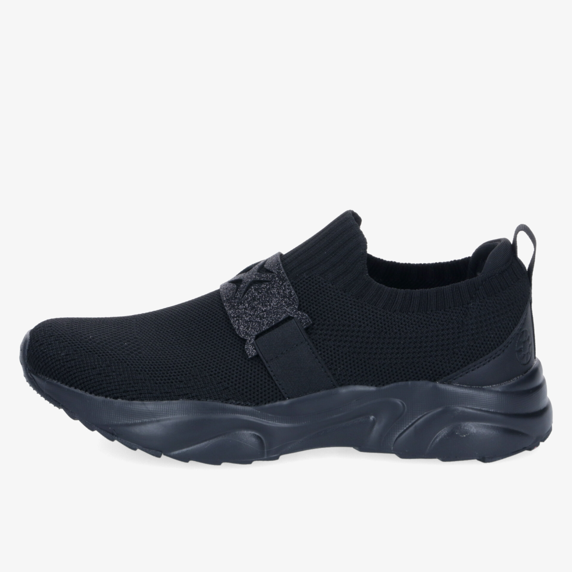 Schwarzer sportlicher Slip-on Schuh mit elastischem Obermaterial und rutschfester Sohle für hohen Tragekomfort
