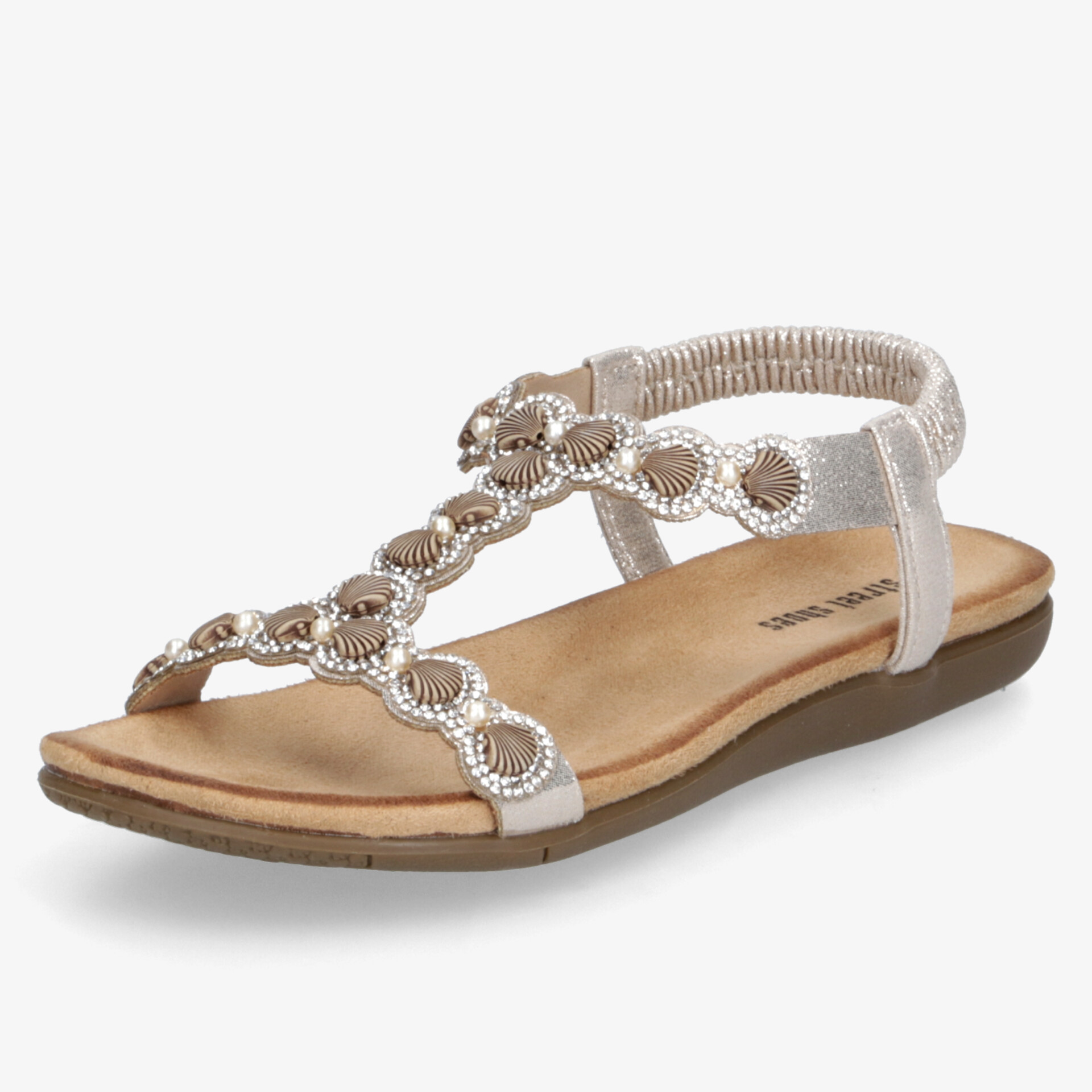 Leichte Sandale mit dekorativen Schmuckelementen und bequemer Passform, ideal für warme Tage
