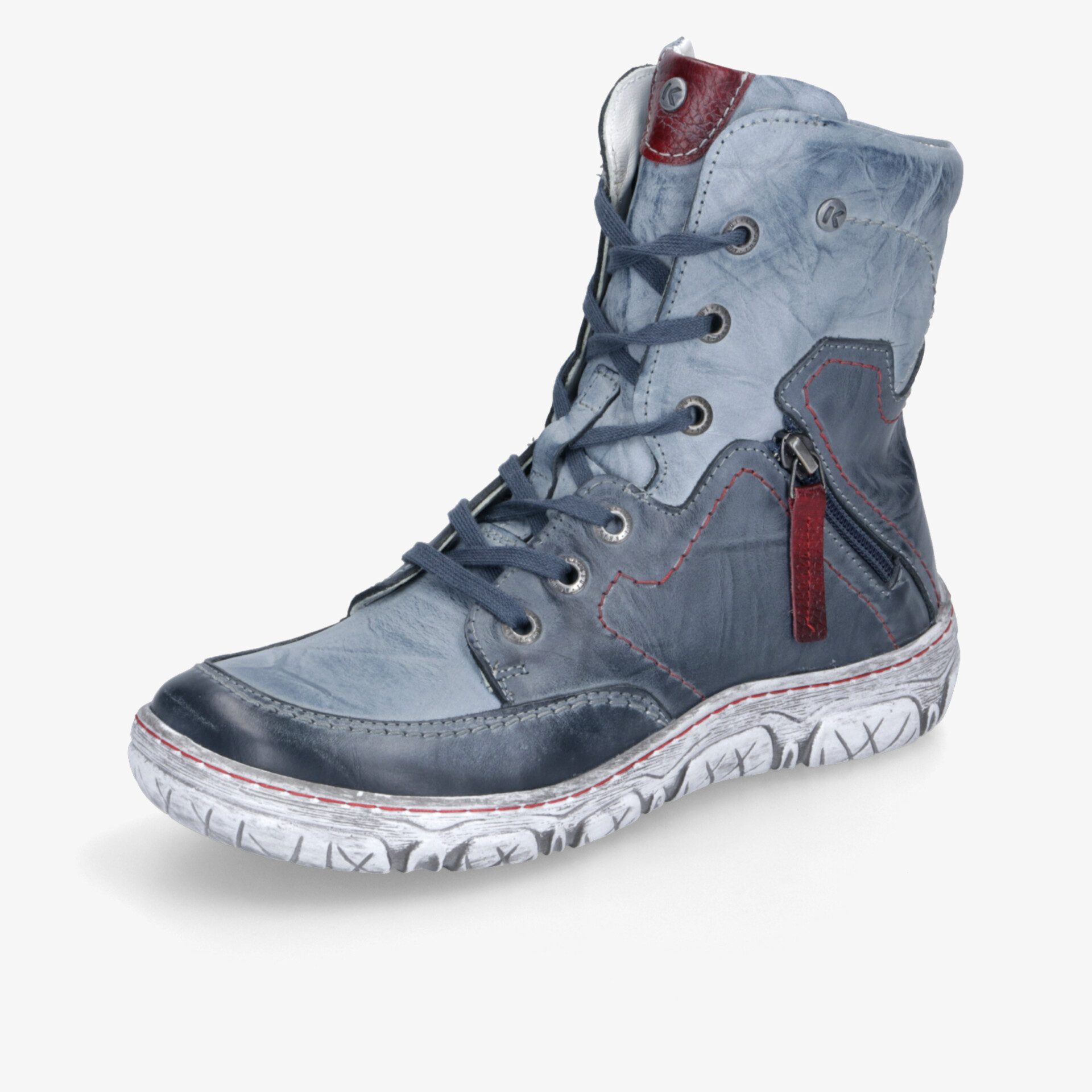 Robuster blauer Outdoor-Stiefel mit warmem Futter, Reißverschluss und rutschfester Sohle für optimalen Halt