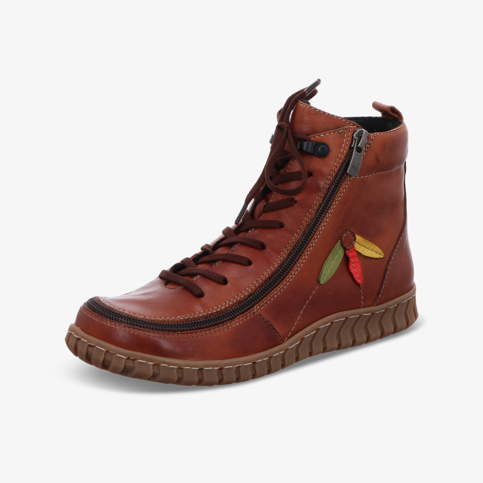 Brauner Lederschuh mit Reißverschluss und Schnürung, komfortable robuste Sohle für flexiblen und sicheren Halt