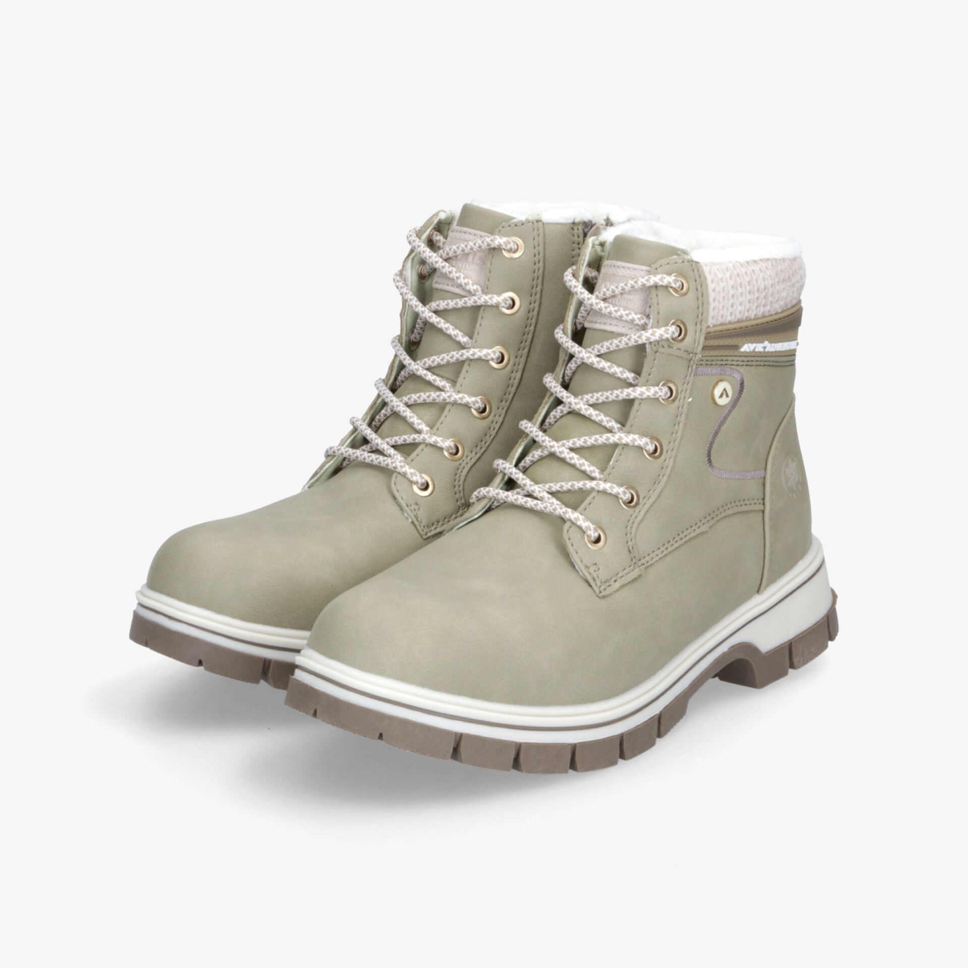 Beige robuste Winterstiefel im 3/4 Blick mit schnürung, warm gefüttert und profilierter rutschfester Sohle