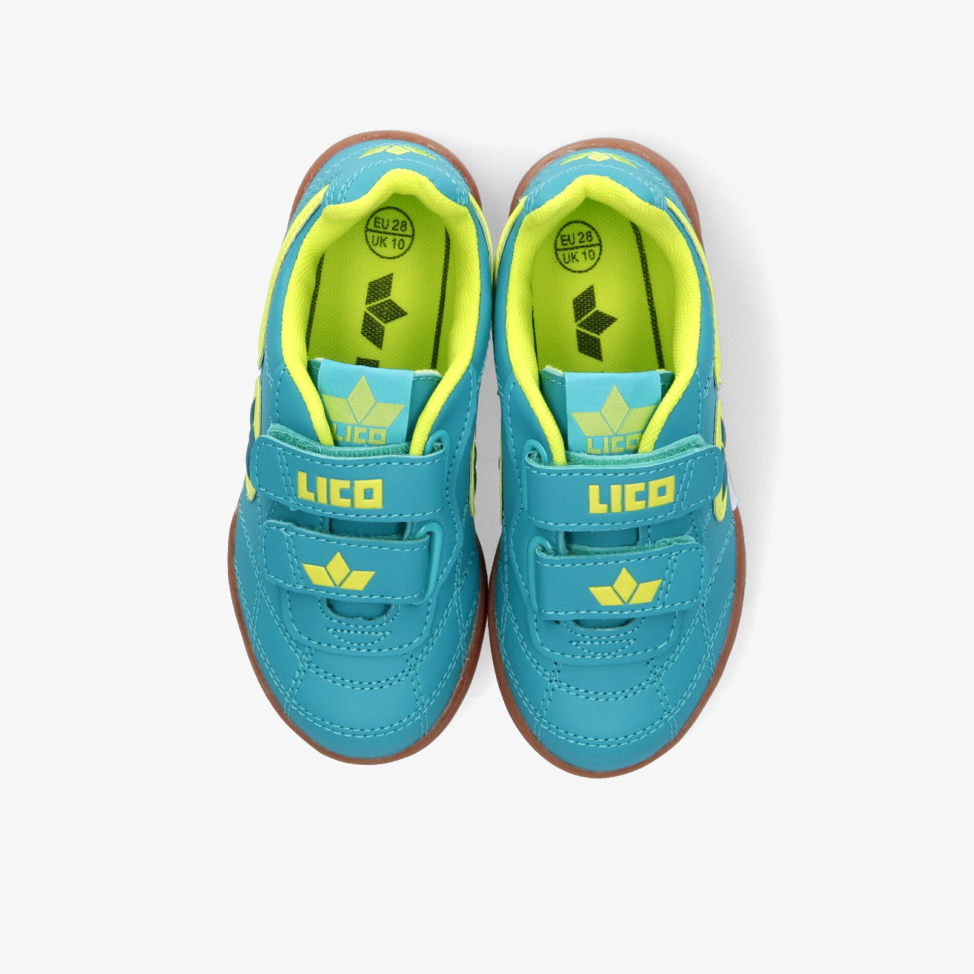 Blaues Paar Kinderschuhe mit Klettverschluss und rutschfester Sohle in bequemer, leichter Ausführung